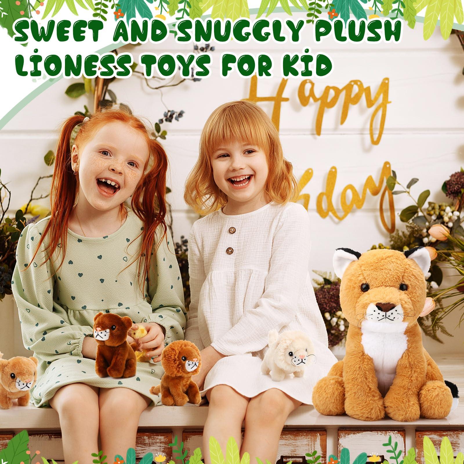 Honoson Honoson 5 Pcs Lion Plush Set Large Lion Stuffed Animal with 4 Cute Baby Lions in Zippered Back Soft Cuddly Lion Plushie Boys Girls Birthday Forest Party Favors