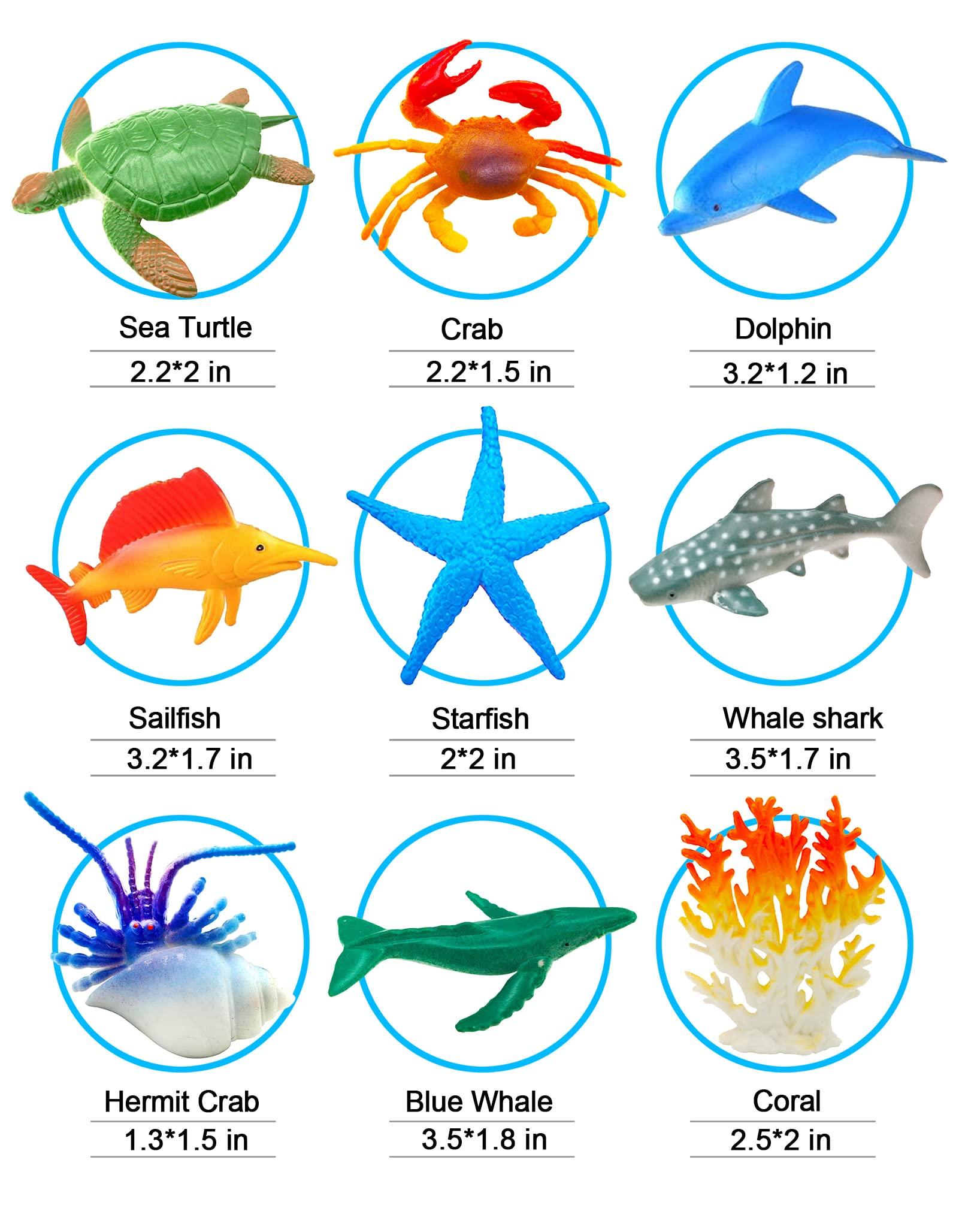 HAFUZIYN Ocean Sea Animal, Assorted Mini Sea Creatures Toys Set, Realistic Underwater Sea Animals Figure Bath Toy, 38Piece Set