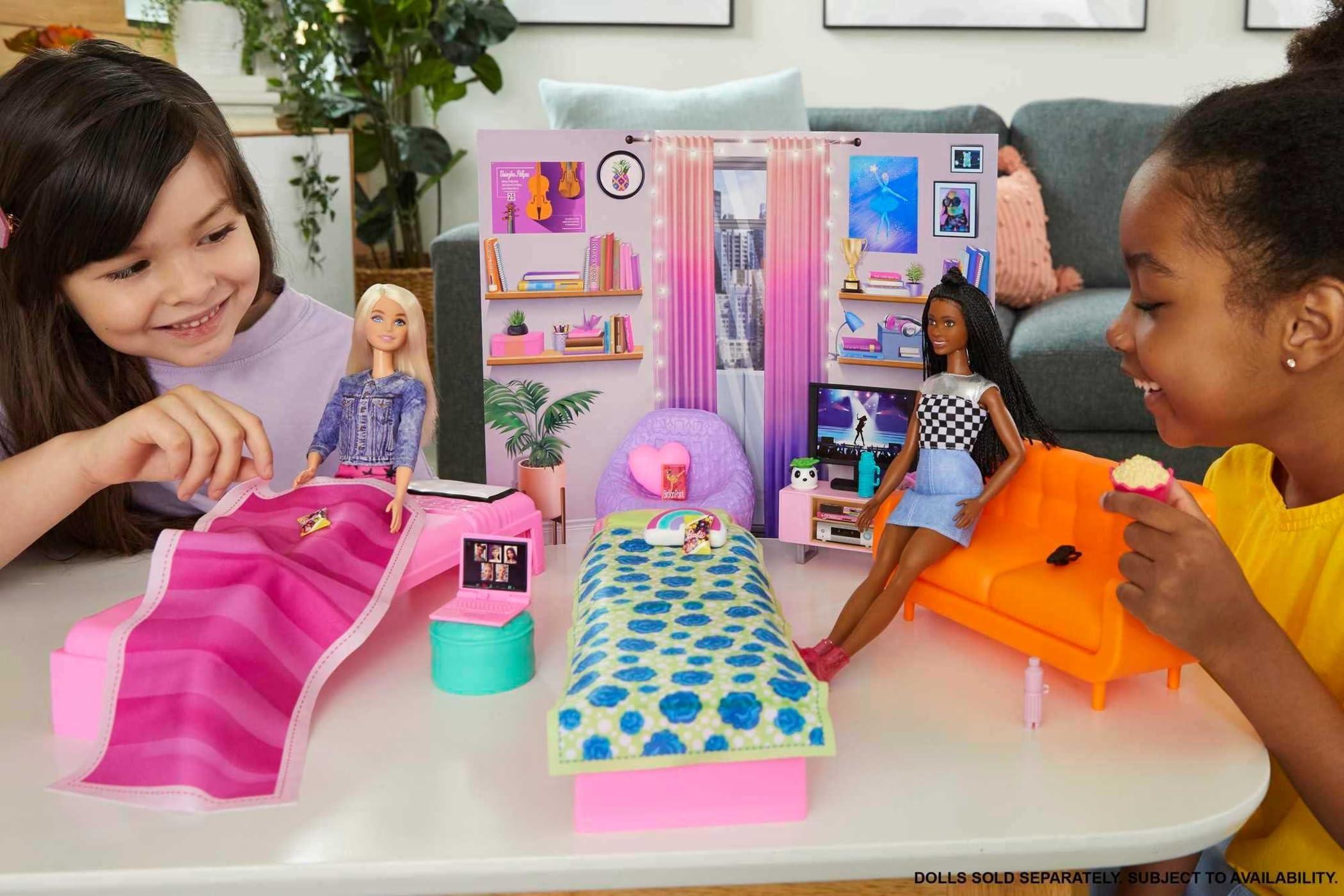 Barbie Barbie Toy Playset, Big City, Big Dreams Dorm Room Furniture & Accessories, Includes 2 Beds, Couch, Bean Bag Chair & More