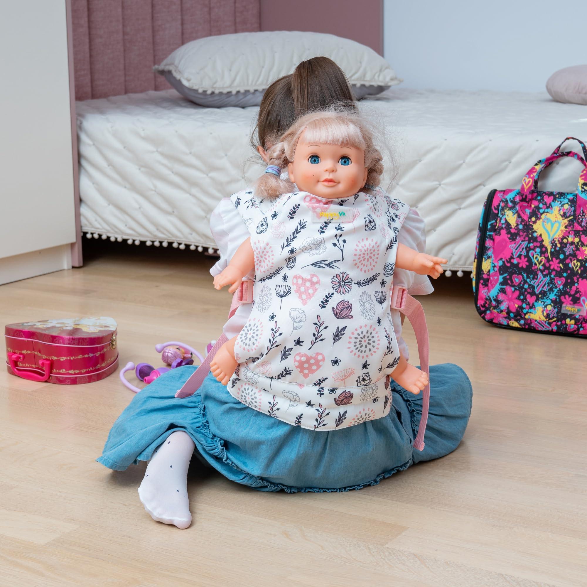 HappyVk HappyVk - Baby Doll Carrier - Doll Carrier for Little Girls Front and Back - Cute Flowers and Hearts