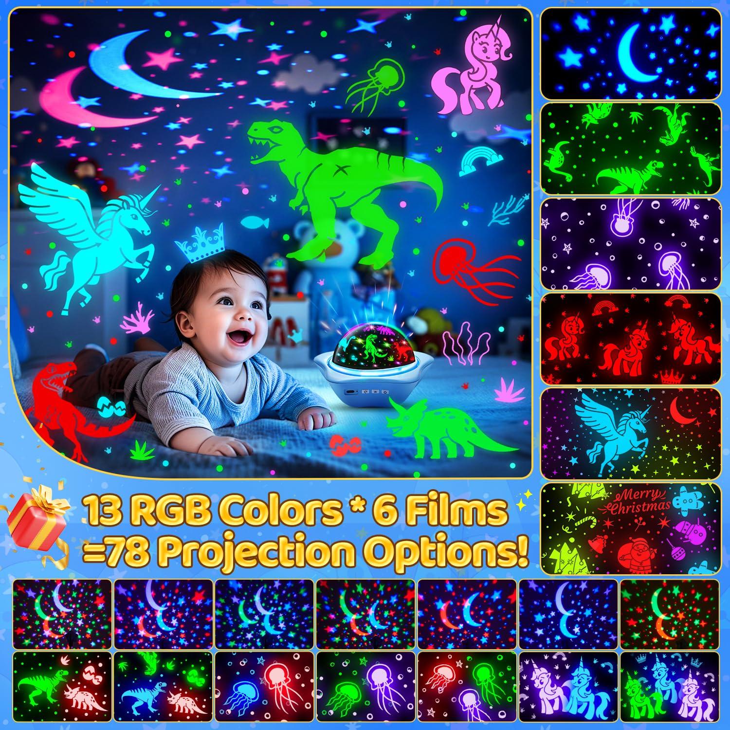 One Fire One Fire Night Light for Kids Toys, 96 Lighting Modes Star Projector 360 Rotating+6 Films Kids Night Light Projector, Rechargeable Lamp for Bedroom, Stars for Ceiling Projector for Bedroom Decor