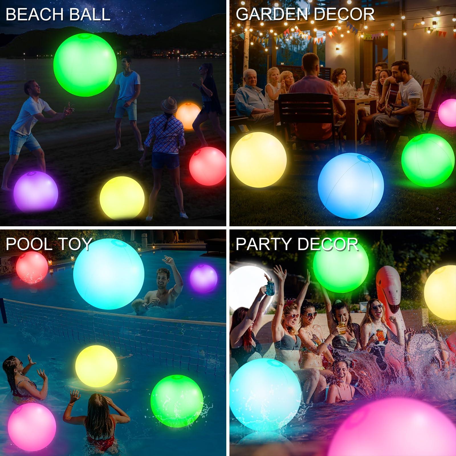 AMENON AMENON 4 Pack Glow in The Dark Beach Balls 16 Inch Inflatable Light Up Beach Ball with Remote Control 16 Colors Lights and 4 Light Modes Pool Game for Adult Kid Pool Party Decor,Glow Party Supplies