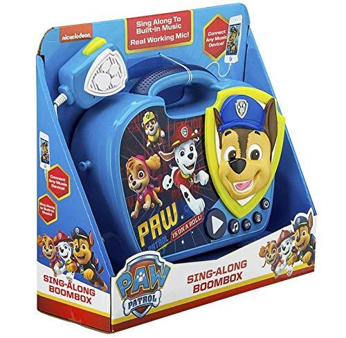 eKids EKids PW-115 Paw Patrol Sing Along Boombox with Microphone, Built in Music, Flashing Lights, Real Working Mic for Kids Karaoke Machine, Connects Mp3 Player Aux in Audio Device, Blue