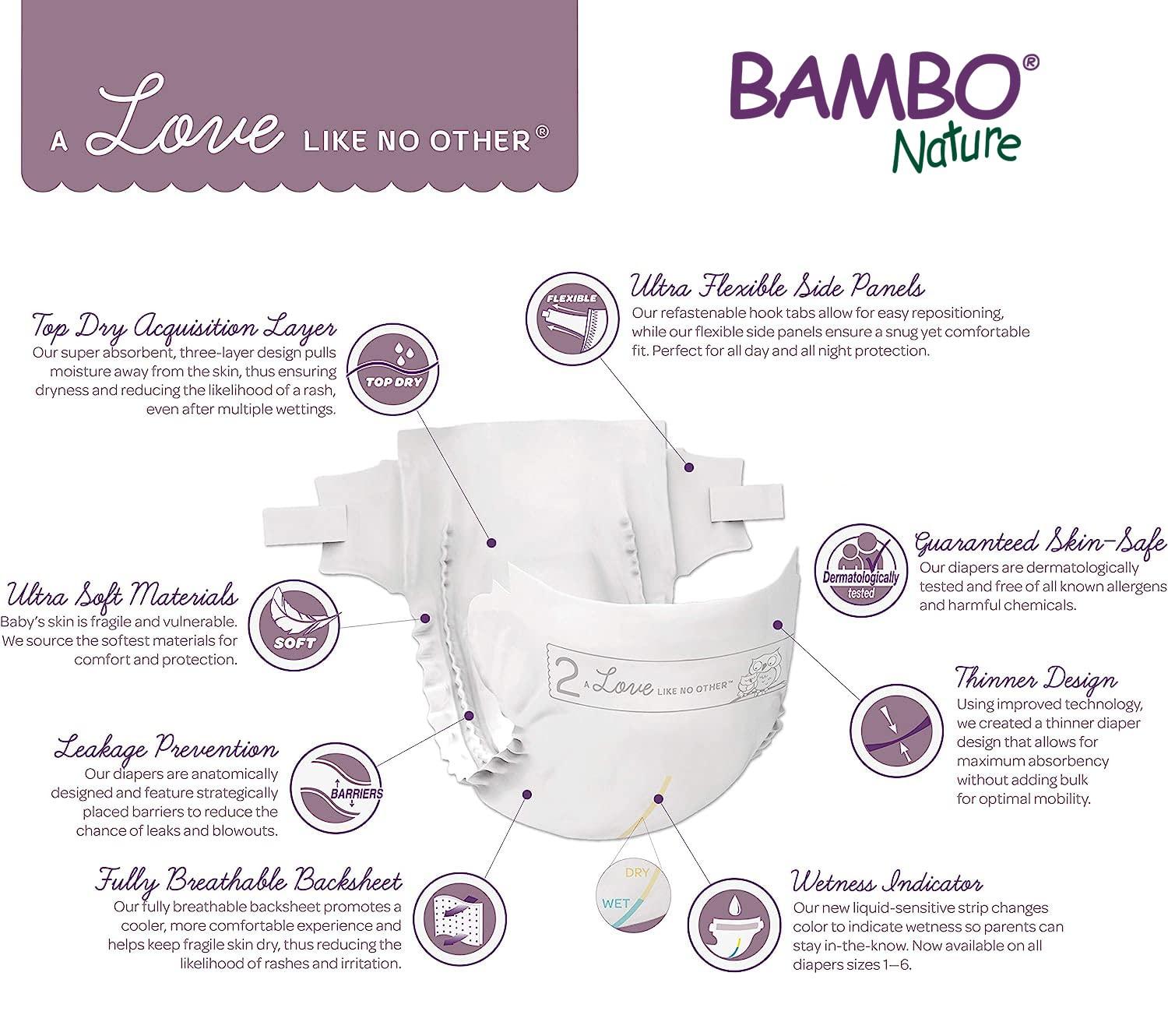 Bambo Nature Bambo Nature Hypoallergenic Baby Diapers, Eco-Labelled Sustainable Diapers, Enhanced Leakage Protection, Totally Chlorine-free, Skin Friendly, and Super Absorbent - Size 2 (32 Count)