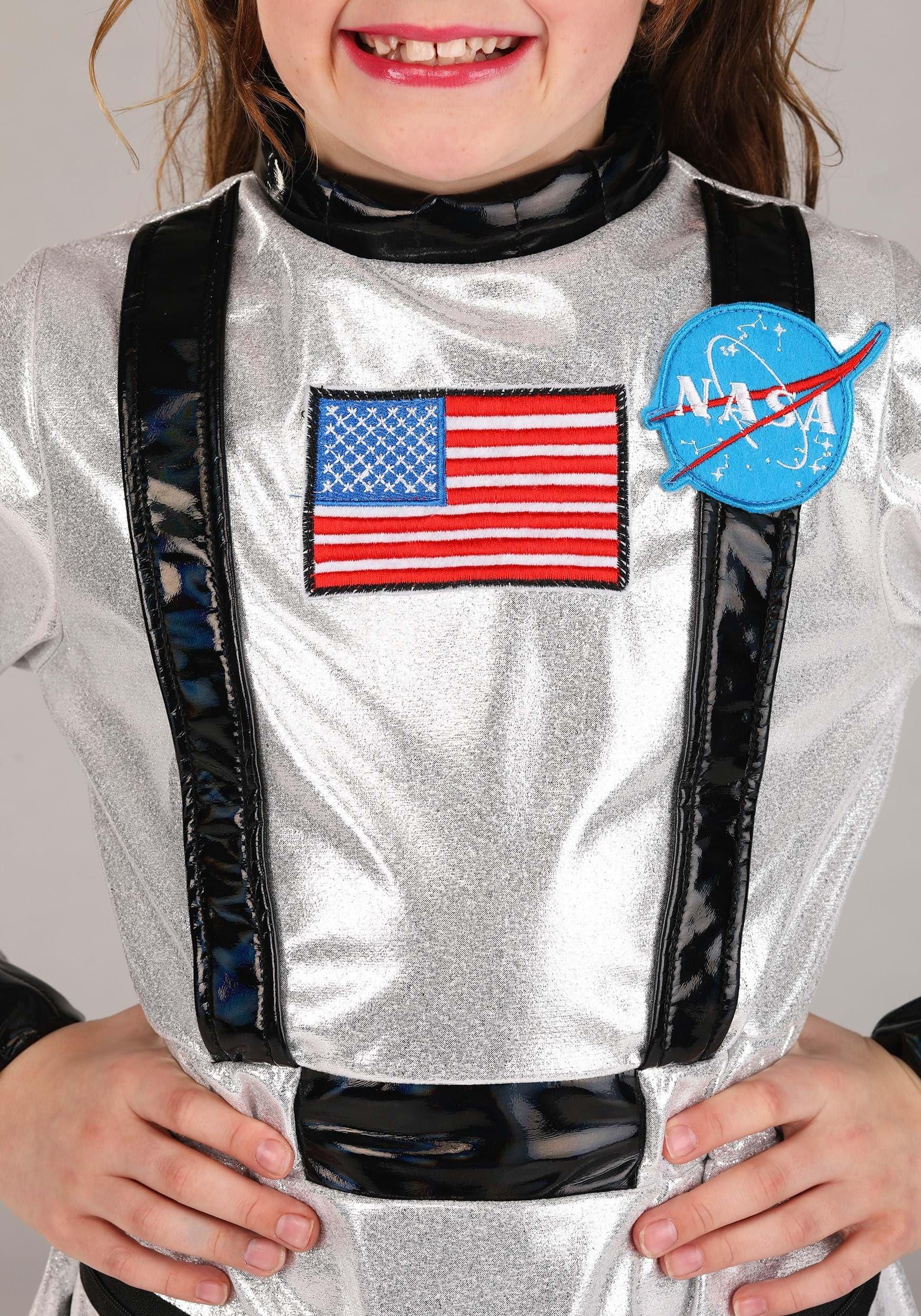 Fun Costumes Kid\'s Astronaut Costume Dress, Intergalactic Space Suit, Metallic Cosmic Halloween Costume for Girls Medium