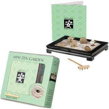 Star Magic Star Magic Mini Zen Garden Wooden Zen Tray, White Sand River Rocks and Three Ceramic Figurines.