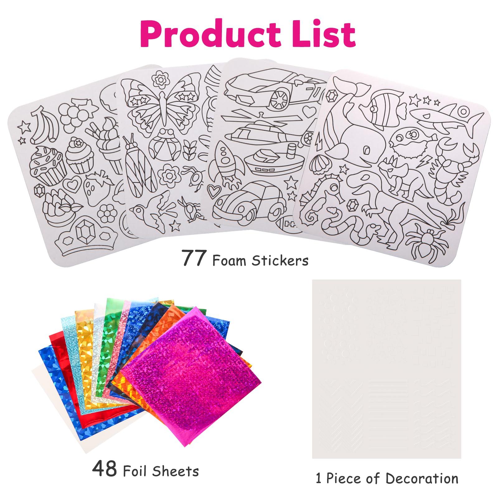 OTAOD Foil Art Kit for Kids - Foil Fun Craft Kits & Supplies, No Mess Art for Kids, Foil Foam Stickers Art Craft Activity for Kids, DIY Creative Activity Birthday Christmas Gift Travel Toys for Girls Boys
