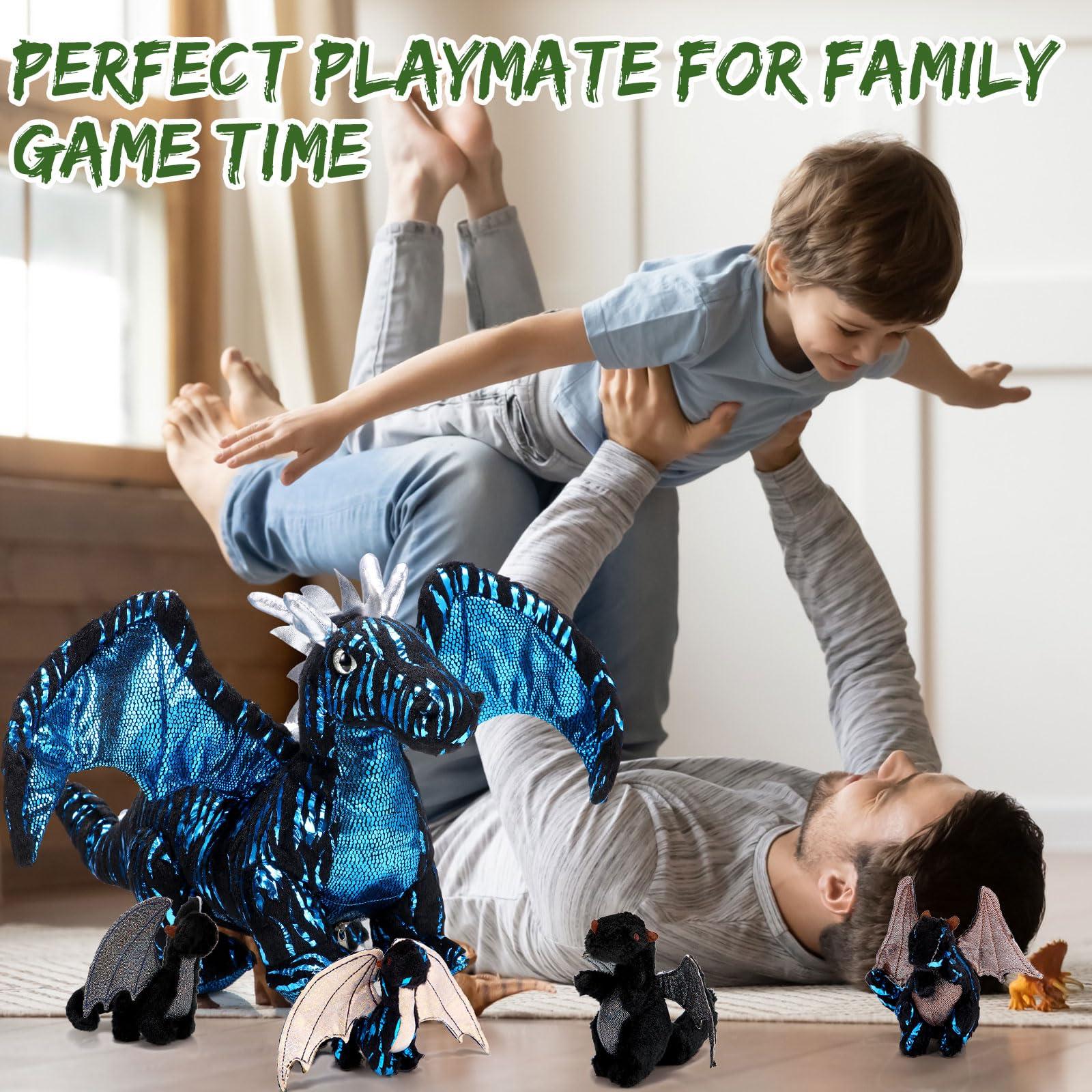 Deekin Deekin 7 Pcs Dragon Toy Set 16 Inch Large Dragon Stuffed Animal with 4 Cute Baby Plush Dragons and 2 Eggs in Mommy Dragon\'s Belly Gifts for Christmas Boys Girls Birthday(Cool Style)