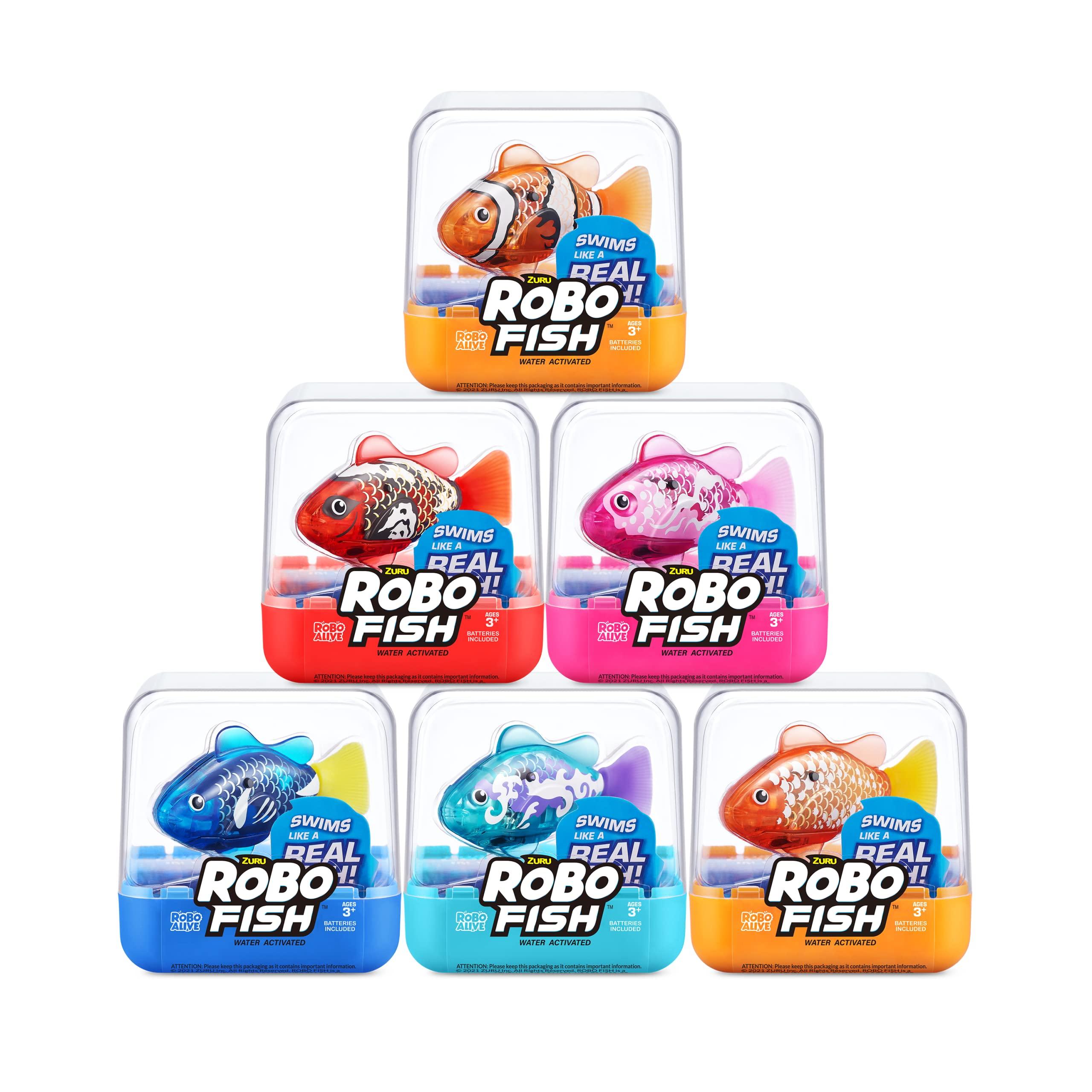 Robo Alive Robo Alive Robo Fish Robotic Swimming Fish (Blue + Red) by ZURU Water Activated, Changes Color, Comes with Batteries, Amazon Exclusive (2 Pack) Series 3