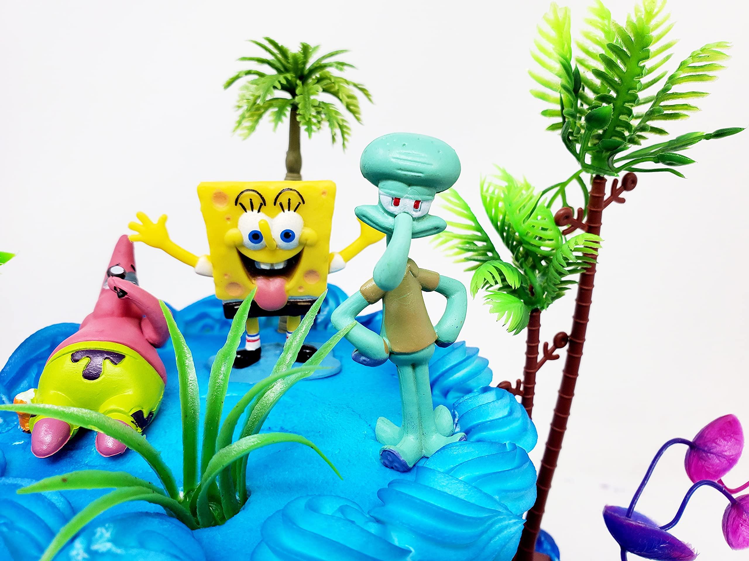 Birthday Celebrations Spongebob Squarepants Cake Topper with Random Character Figures and Decorative Accessories (Unique Design)