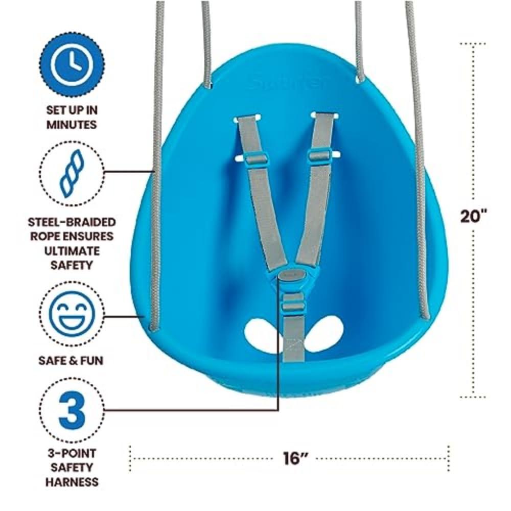 Swurfer Swurfer Coconut - Your Child's First Swing with Blister Free Rope and 3-Point Safety Harness - Indoor and Outdoor - Swing for Babies and Toddlers - Ages 9 + Months - Up to 50 lbs, Blue