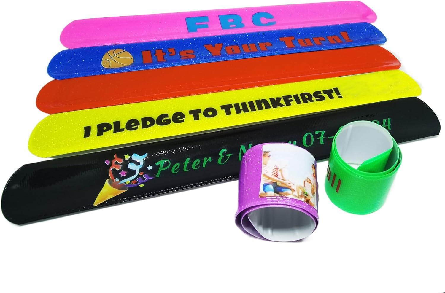 FREYOLI FREYOLI Custom Slap Bracelets with Picture 5/10/30/50 ct Personalized Logo Wristbands Bulk for Party Favors, Birthday, Classroom Rewards, Events, Fundraisers, Support, Awareness