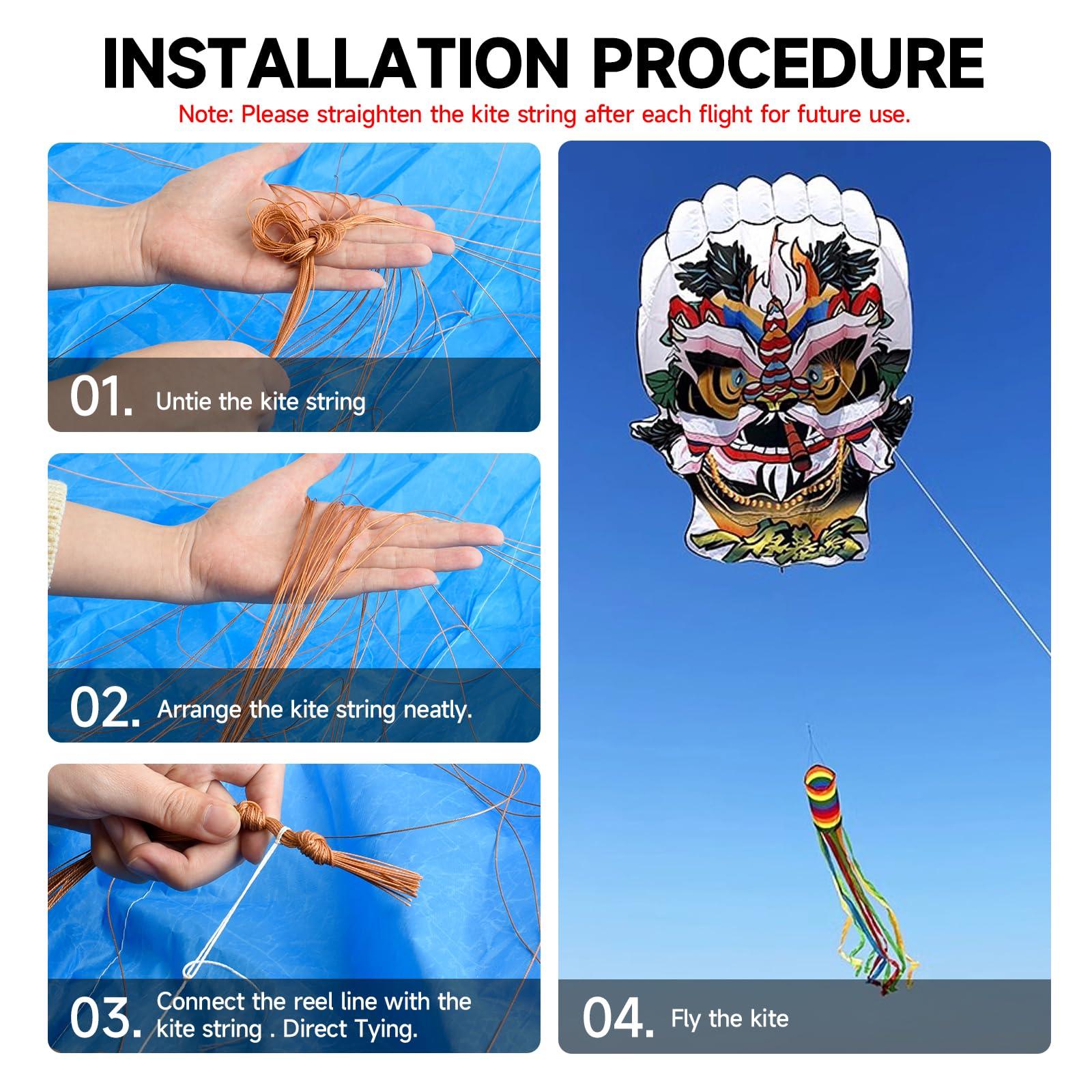 Catch&Hunt Large Kites for Adults,3D Beijing Opera Lion Frameless Soft Umbrella Giant Flying Kites,Easy to Fly with 330Ft Kite String in Beach and Amusement Parks-Ages 12+ (60\" W x 90\" H)