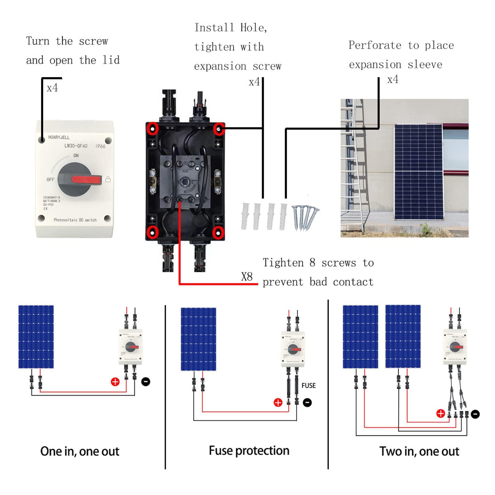 FFIME DC Isolator Solar Switch, PV DC Switch Easy Installation 1200V 32A 4P Insulated IP66 Waterproof for Boat