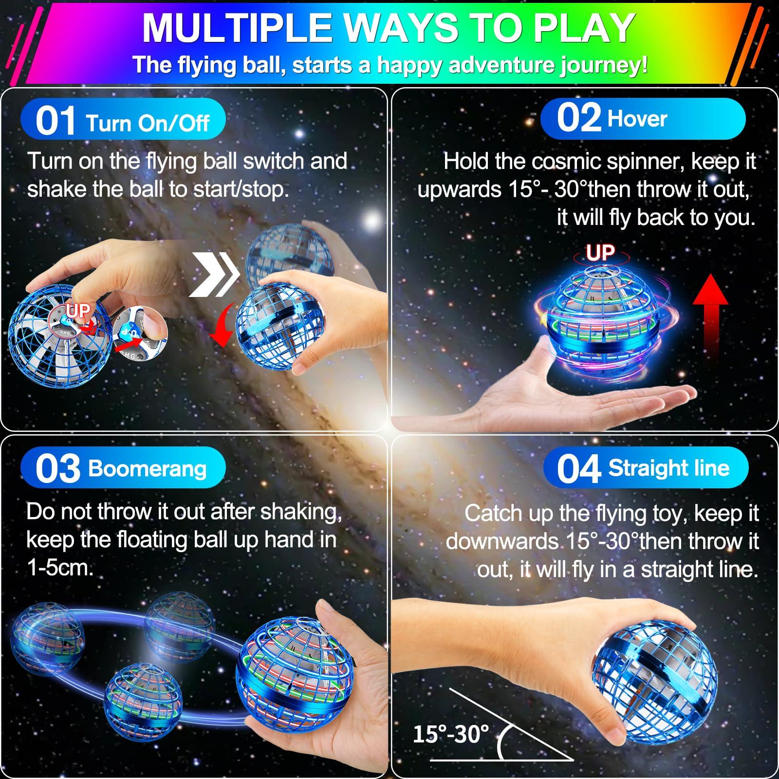 Vantexi Flying Orb Ball Toy, Magic Hand Controlled Mini Drone Fly Orb Hover Ball Toy,Galactic Fidget Spinner Flying Orb, Cool Toys Gift for 6 7 8 9 10+ Year Old Boys Girls Toys-Blue