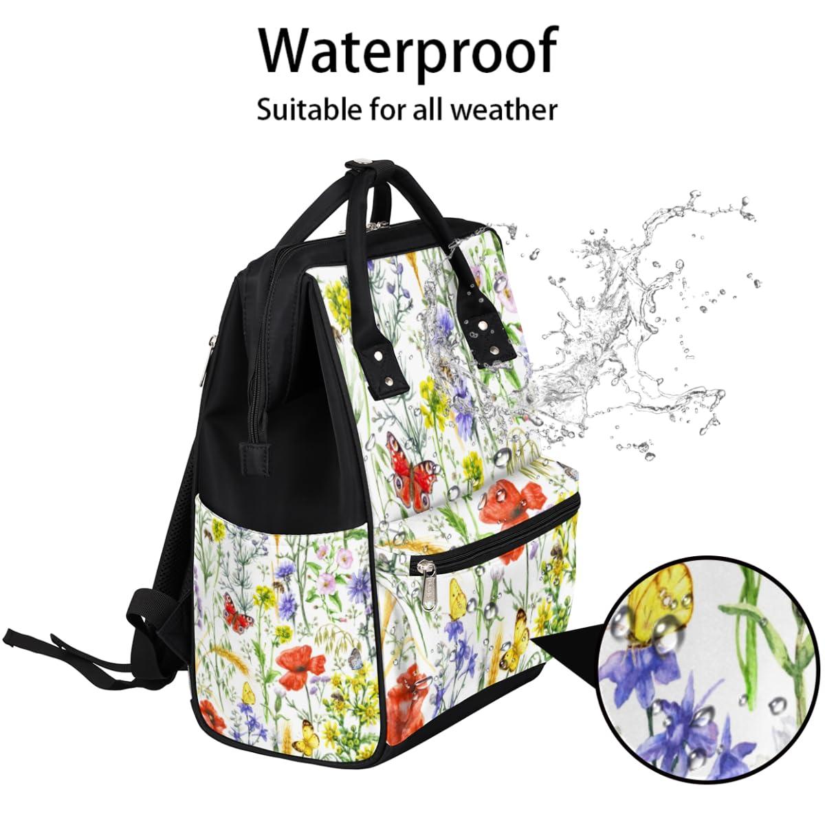 Mularoka Spring Flower Art Diaper Backpack Multi-functional Travel Diaper Bag Back Pack Daypack Water-resistant Diaper Bag Backpack with Stroller Strapes for Women Men