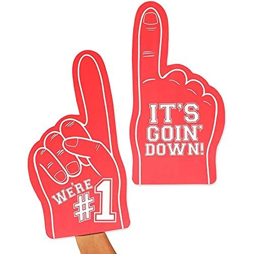 Okuna Outpost Okuna Outpost 2 Pack Red Foam Fingers #1, It\'s Goin\' Down for Sports Fan Accessories, Cheering, Party Favors, 17.5 Inch Giant Foam Hand