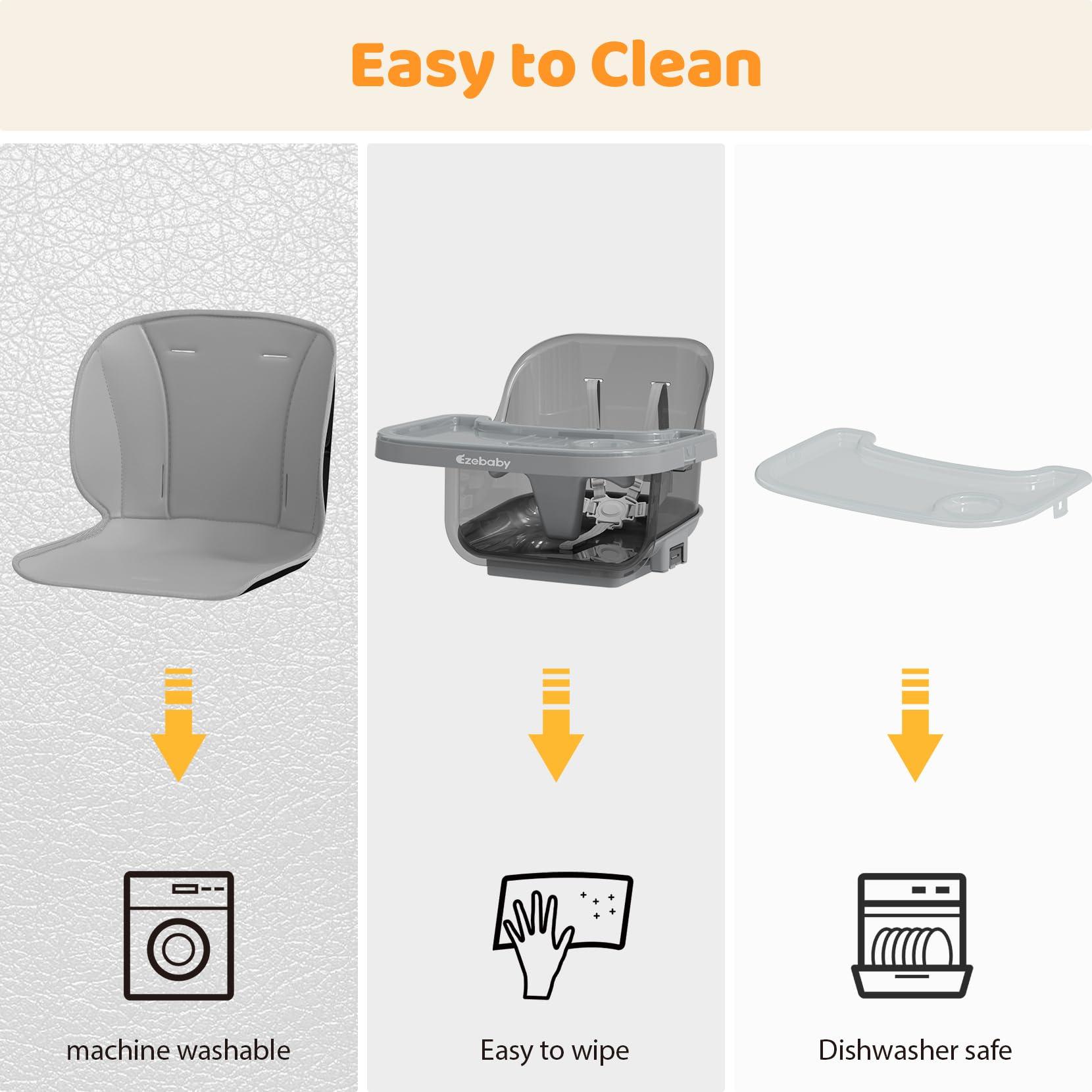 Ezebaby Ezebaby Foldable Wooden High Chairs, 3-in-1 Convertible Baby High Chair, Dining Booster Seat, Toddler Chair, Easy Clean High Chairs for Babies and Toddlers with Large Adjustable Tray- Transparent Gray