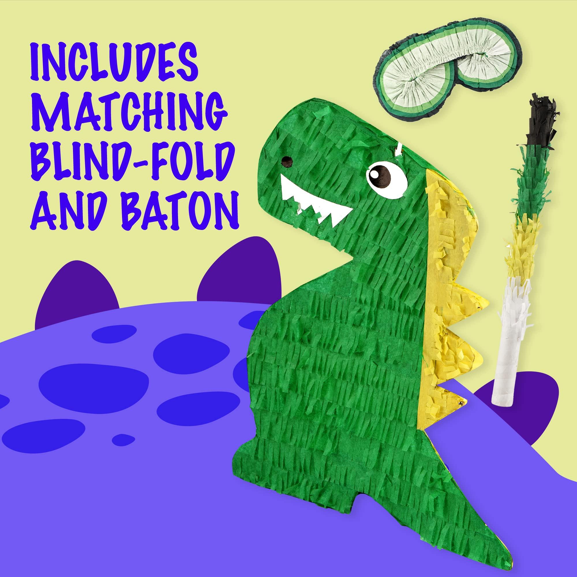 IMPRESA IMPRESA Dinosaur Pinata for Dino Party Decorations with Blindfold & Baton  For Birthdays & Games (1 Set) - Dinosaur Party Decorations