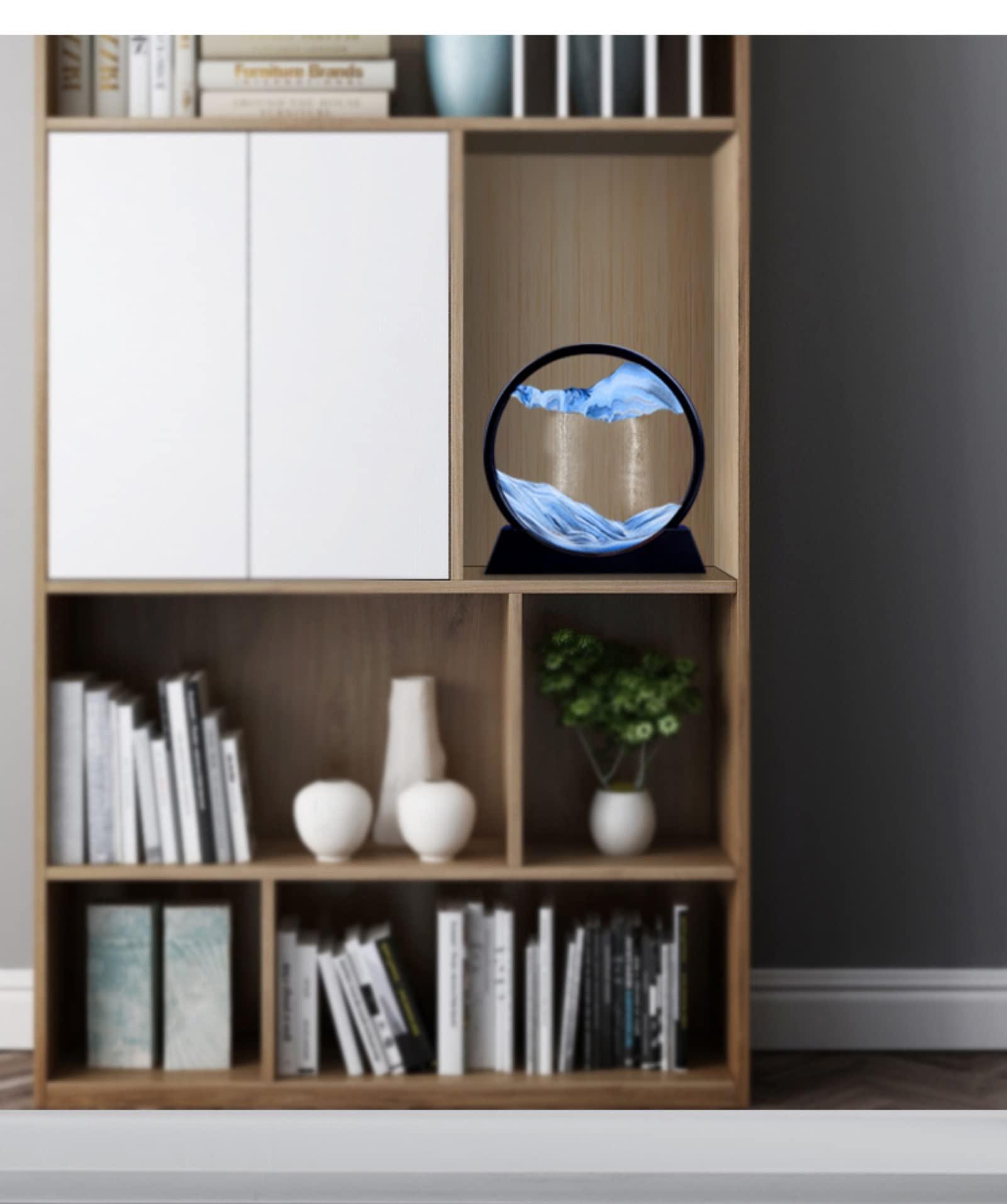 BESNUT 12 Inch Moving Sand Art Picture Flowing Sand Painting 3D Deep Sea Sandscape Liquid Motion Display 360 Rotation Round Glass Frame Relaxing Desktop Home Office Decor for Adult Kid Desk Art ( Color : Go