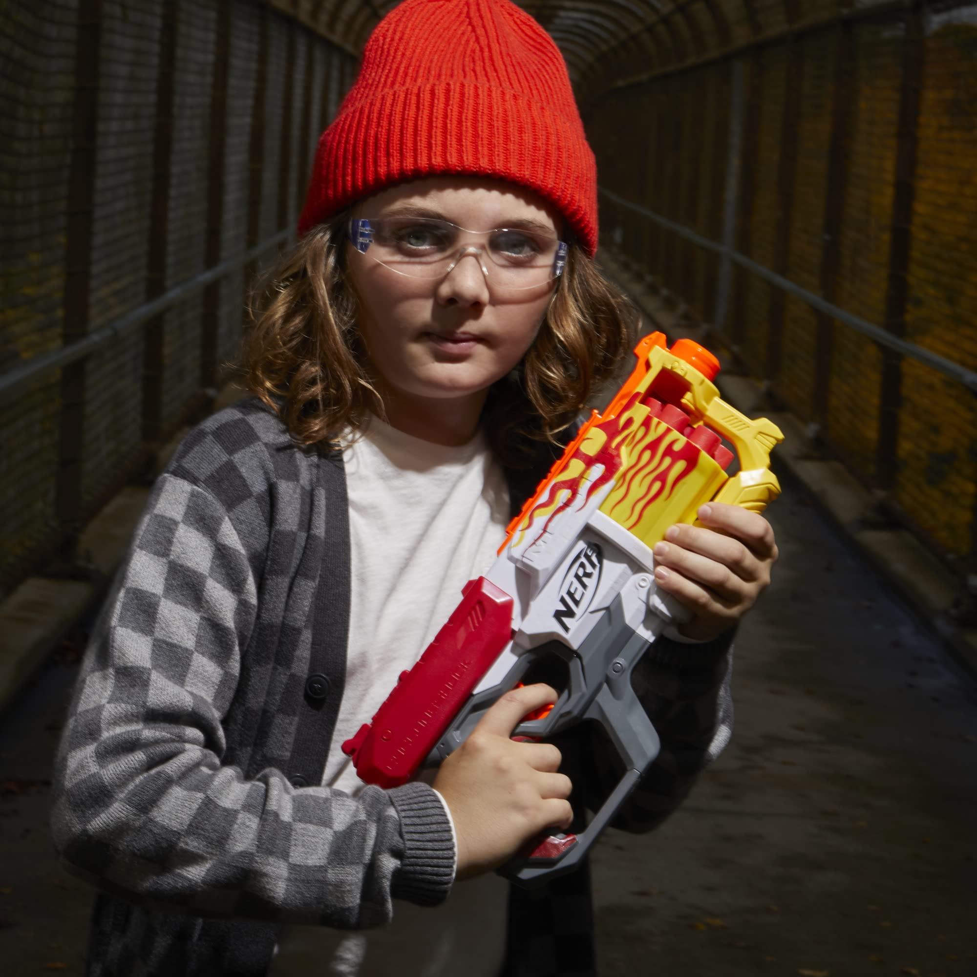 NERF NERF Mega CycloneShock Toy Blaster, Hotrod Color Style, 6-Dart Drum, 6 AccuStrike Mega Darts, Easy Priming (Amazon Exclusive)