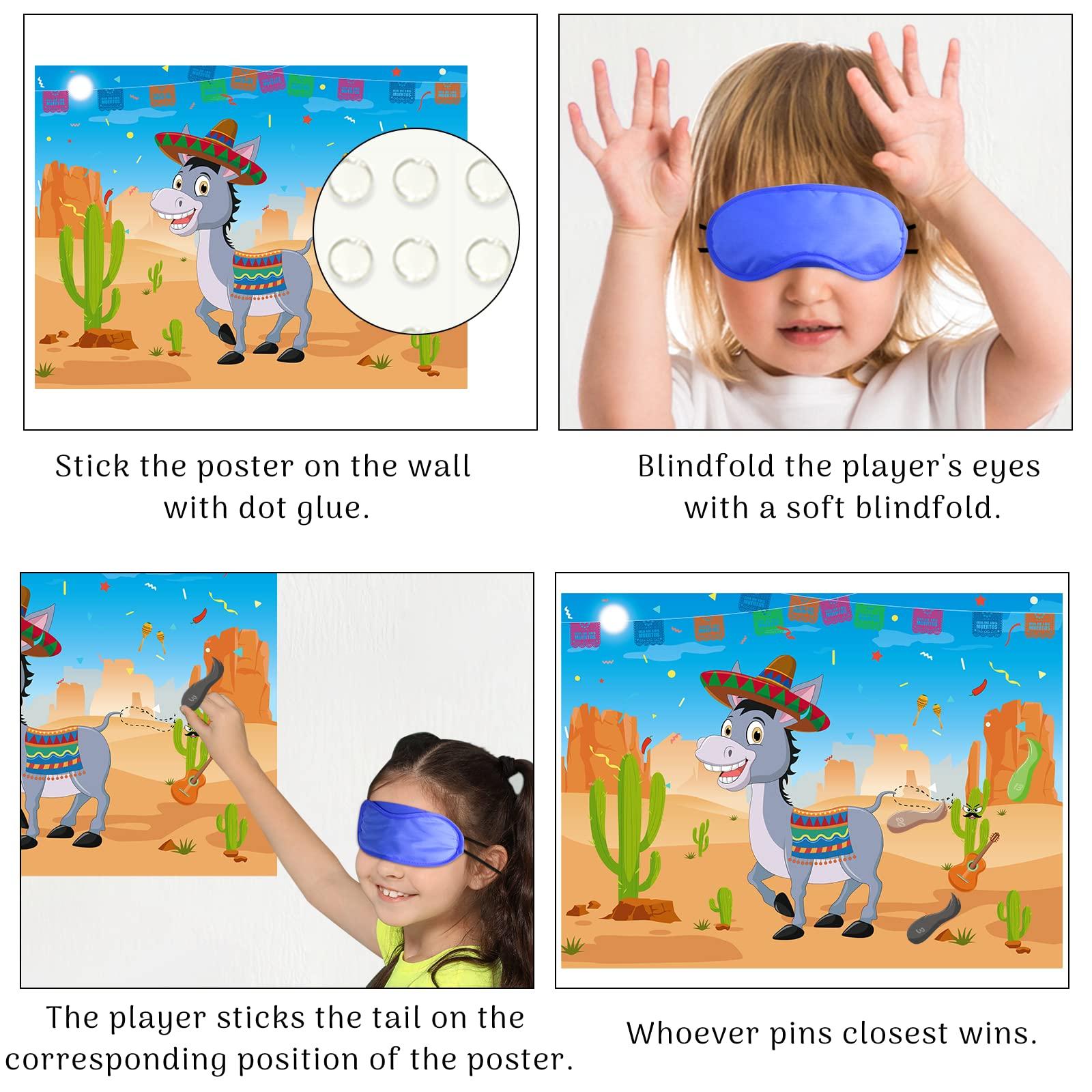 Morcheiong Morcheiong Pin The Tail on The Donkey Game with 48 Tails, Mexican Fiesta Party Favors Supplies Decorations, Birthday Party Game for Kids