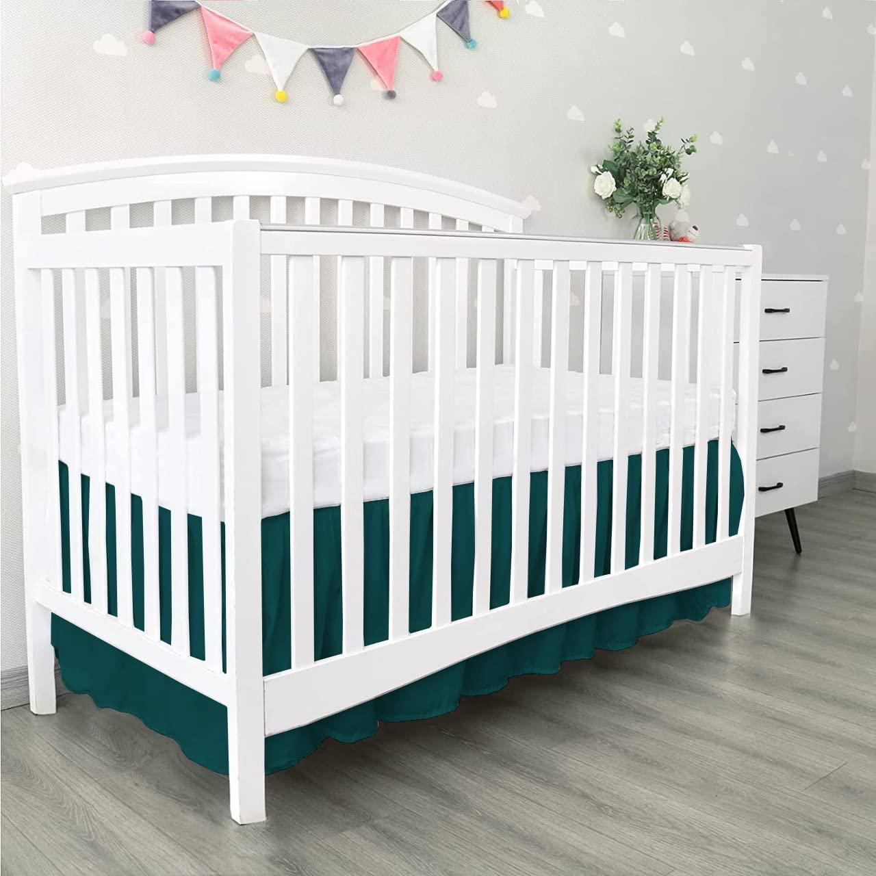 Balsara\'s Nursery Crib Toddler (28" x 52" x 14") 100% Egyptian Cotton 800 Thread Count Crib Skirt Dust Ruffle, Bedding Skirts for Baby Boys or Girls, 14" Drop, Teal Solid