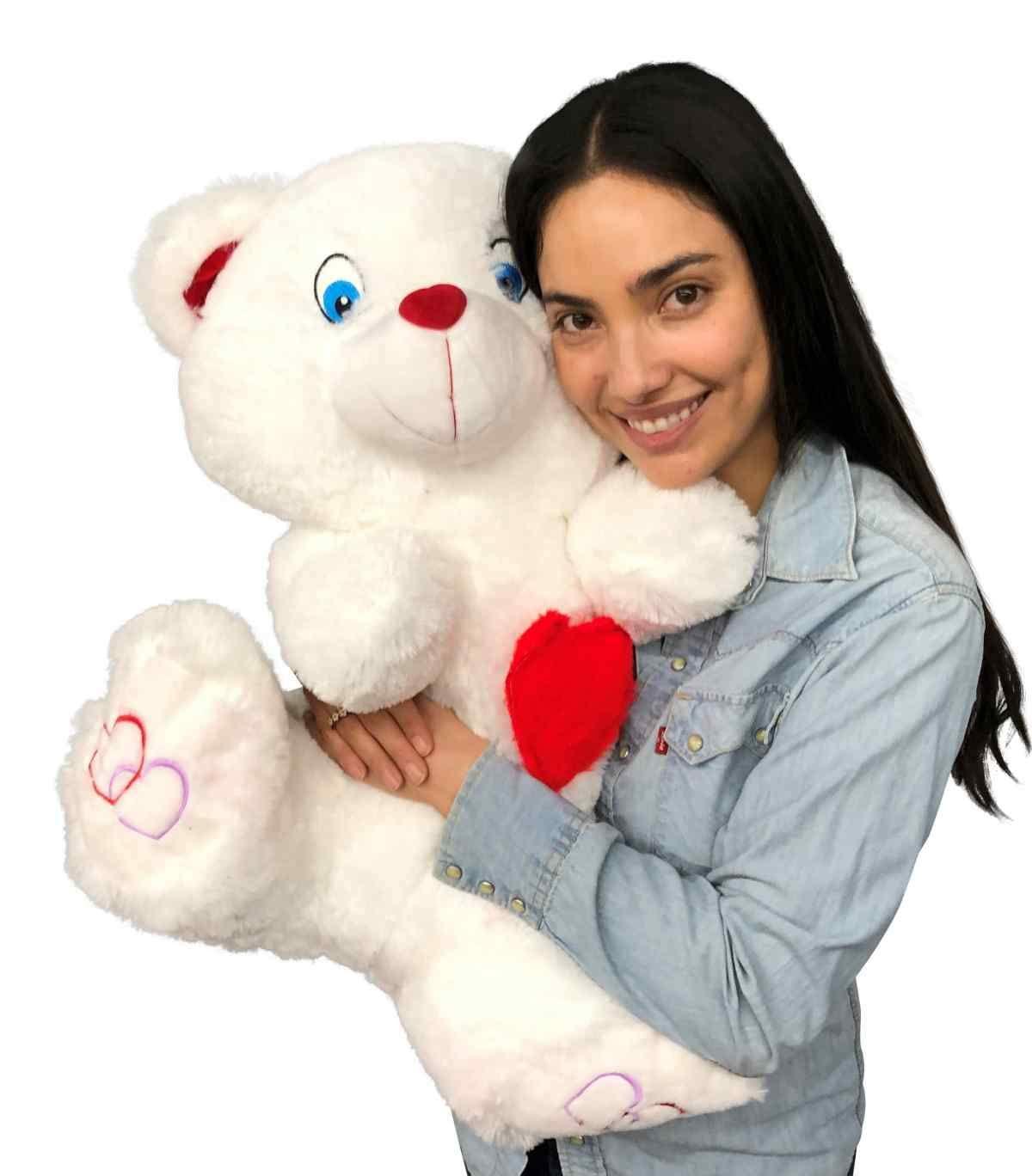 Big Plush Big Plush® 2 Foot Teddy Bear 24 Inches Soft White Plushie with Red Nose and Heart on Chest