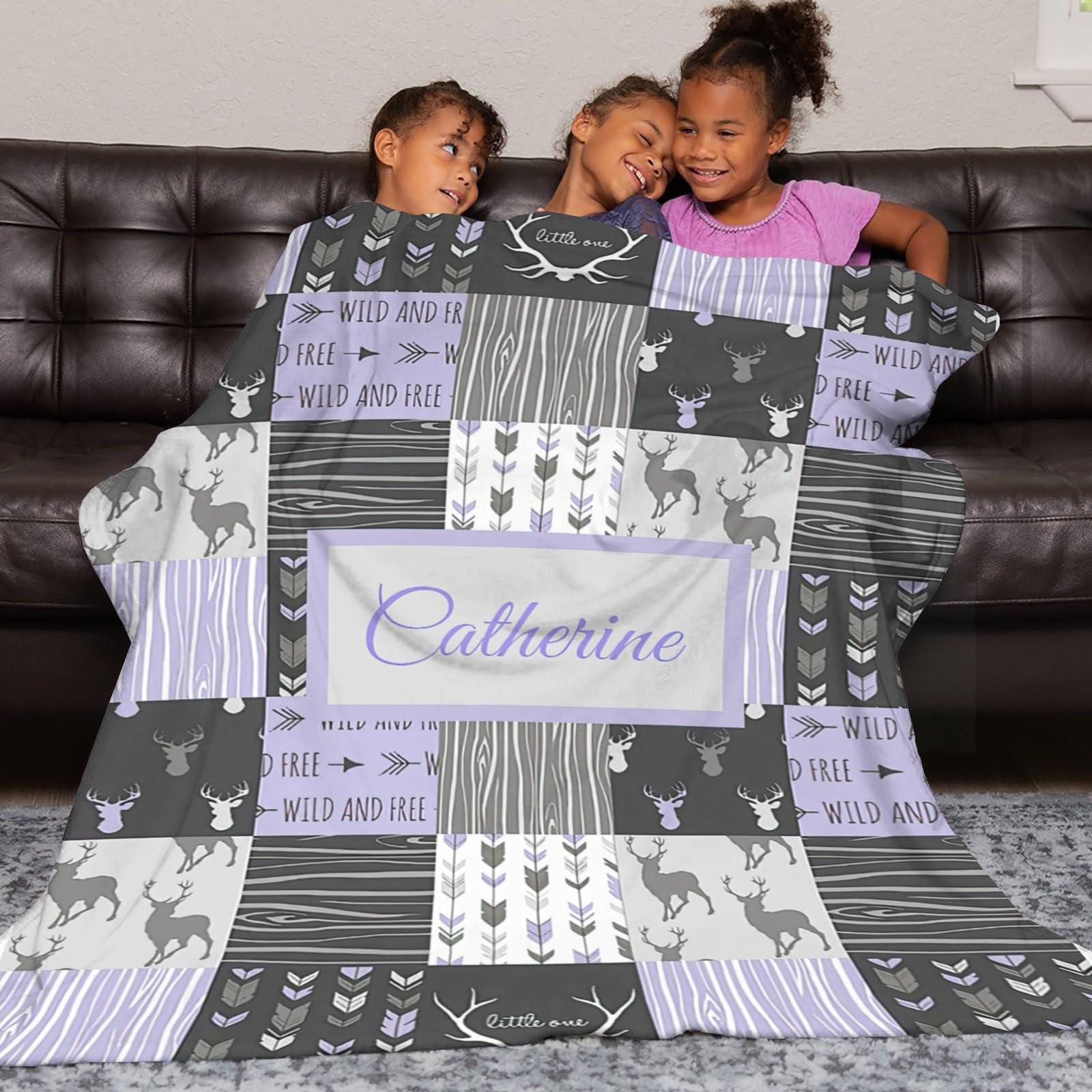 CADE Custom Blanket with Name Customized Blanket for Kids Adults Personalized Name Blanket for Baby Girl Boy Custom Woodland Blanket Custom Baby Gifts