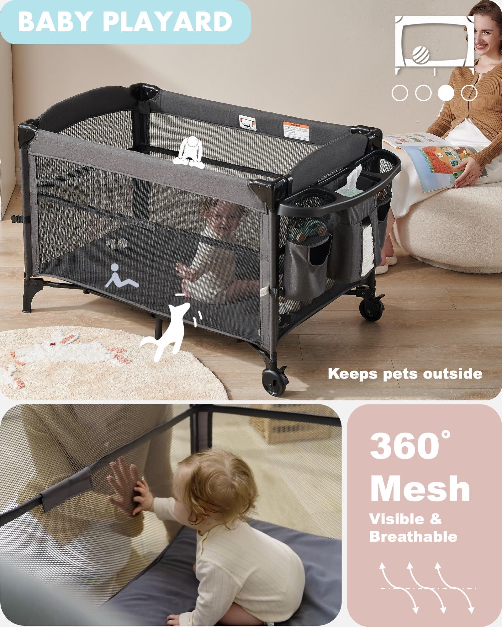 AirClub AirClub Bassinet Bedside Sleeper, Baby Bassinet Crib for Newborn, Bedside Crib Sleeper with Wheels Breathable Mesh