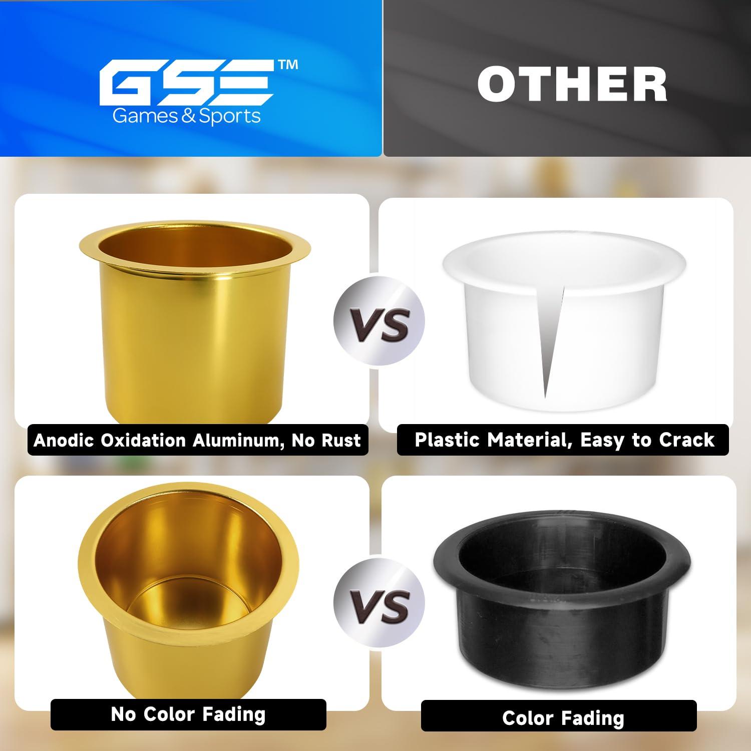 GSE Games & Sports Expert GSE Games & Sports Expert Jumbo Aluminum Cup Holder, Drop-in Cup Holder for Casino Poker Tables, Work Desks, Boats, RVs, Cars & Trucks (Gold, 2-Pack)
