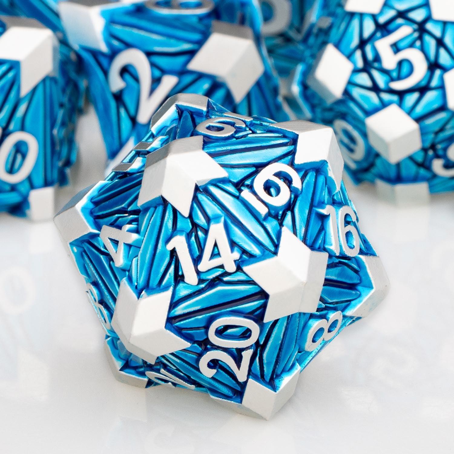 ORIFANTOU ORIFANTOU Metal DND Dice Set Dungeons and Dragons Dice with Box, Blue Debris D&D Dice RPG D and D Dice Role Playing Game Polyhedral Dice Set D20 D12 D10 D8 D6 D4