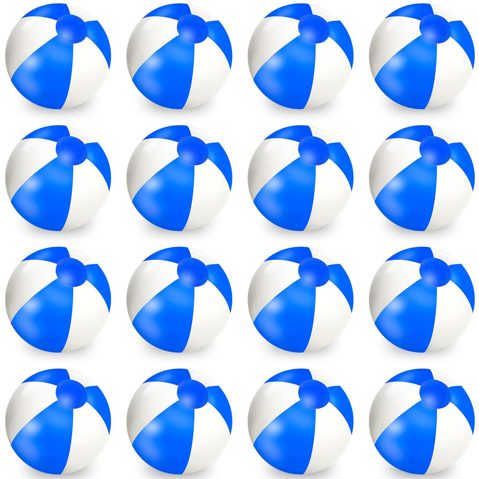 Whaline Whaline 16Pcs 16'' Blue and White Inflatable Beach Ball Round Pool PVC Balls Cute Game Toys for Summer Hawaiian Tropical Theme Beach Party Decorations Water Sand Game Accessory