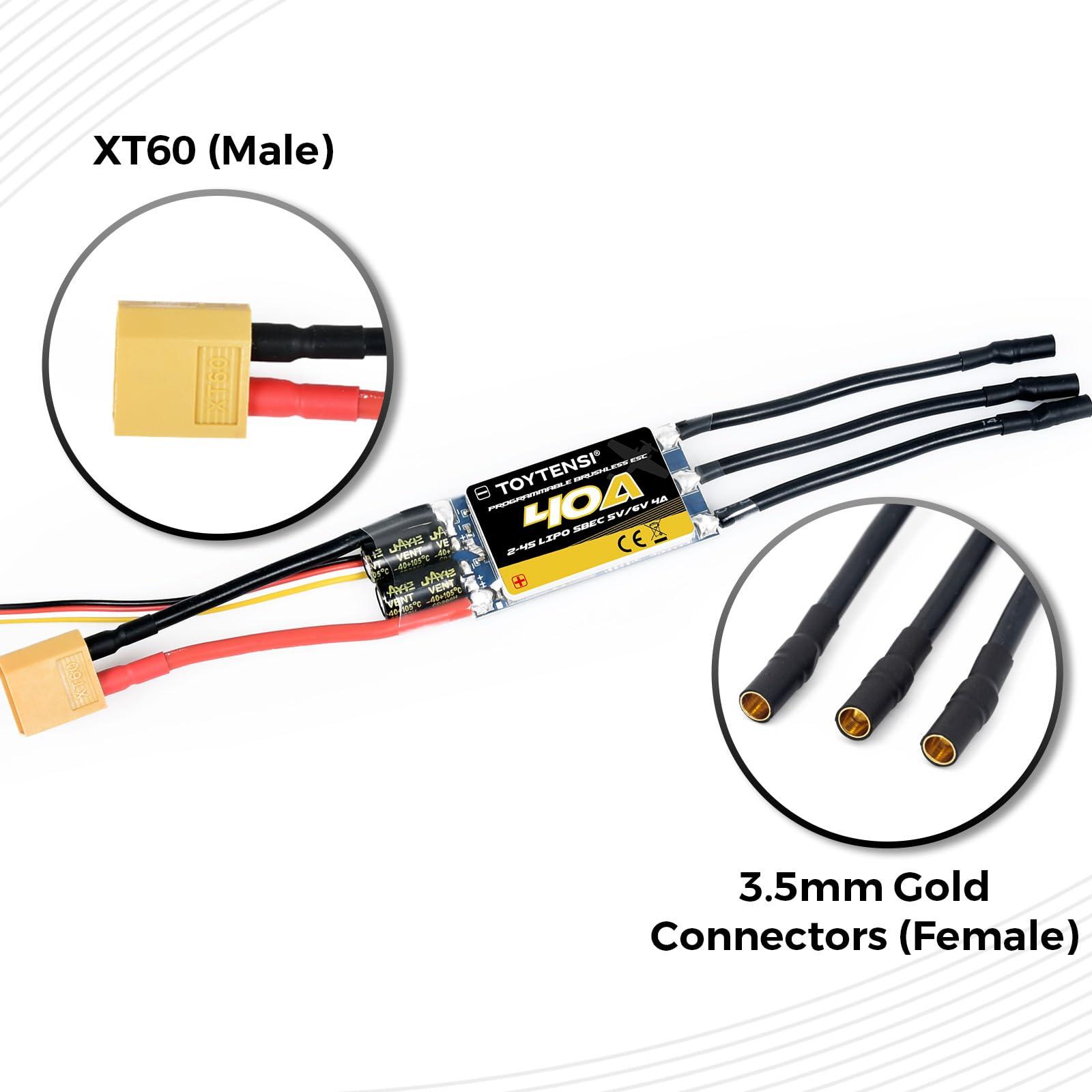 TOYTENSI TOYTENSI 40A 2-4S RC Brushless Motor ESC for RC Plane Airplane with SBEC 5V/6V 4A