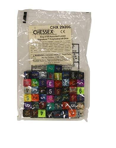 Chessex DND Dice Set-Chessex D&D Dice-16mm Assorted Colours Plastic Polyhedral Dice Set-Dungeons and Dragons Dice Includes 50 Dice - D6