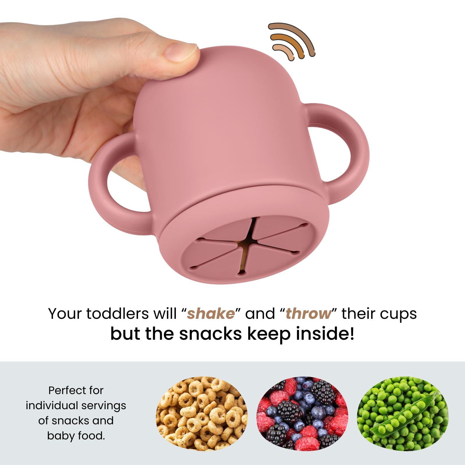 Mintlyfe Mintlyfe Snack Containers, Silicone Snack Cups for 6-12 Months Toddlers - Pack of 2 Food Grade Silicone Snack Cups with Grip Handle for Baby Led Weaning, Unbreakable (Blush/Mauve)