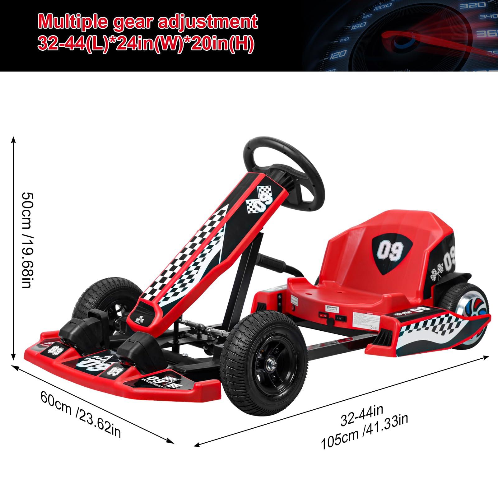 LINASHI Electric Go Kart for Kids, 16 MPH Electric Drift Kart with 350W Motor, 36V 4.4Ah Battery, 4 Level of Adjustable Body Length 32" to 44", Drift Mode for Aged 8-12 (Red)