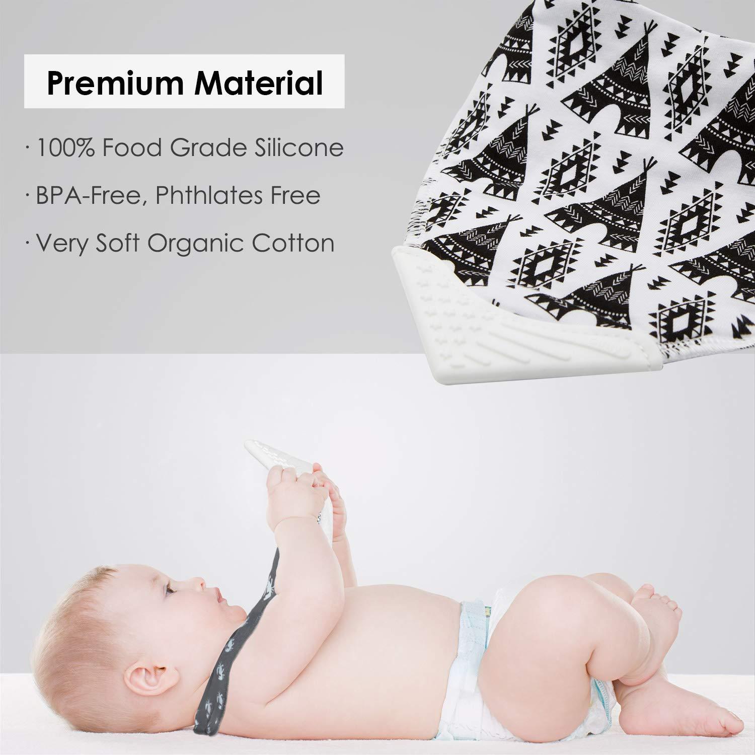 Giftty Giftty BabyBandana Bibs with Teething Corner, Teething Bib, BPA-Free Silicone Teether and Adjustable Snap for Baby Boys, (Black Forest, 5-Pack)