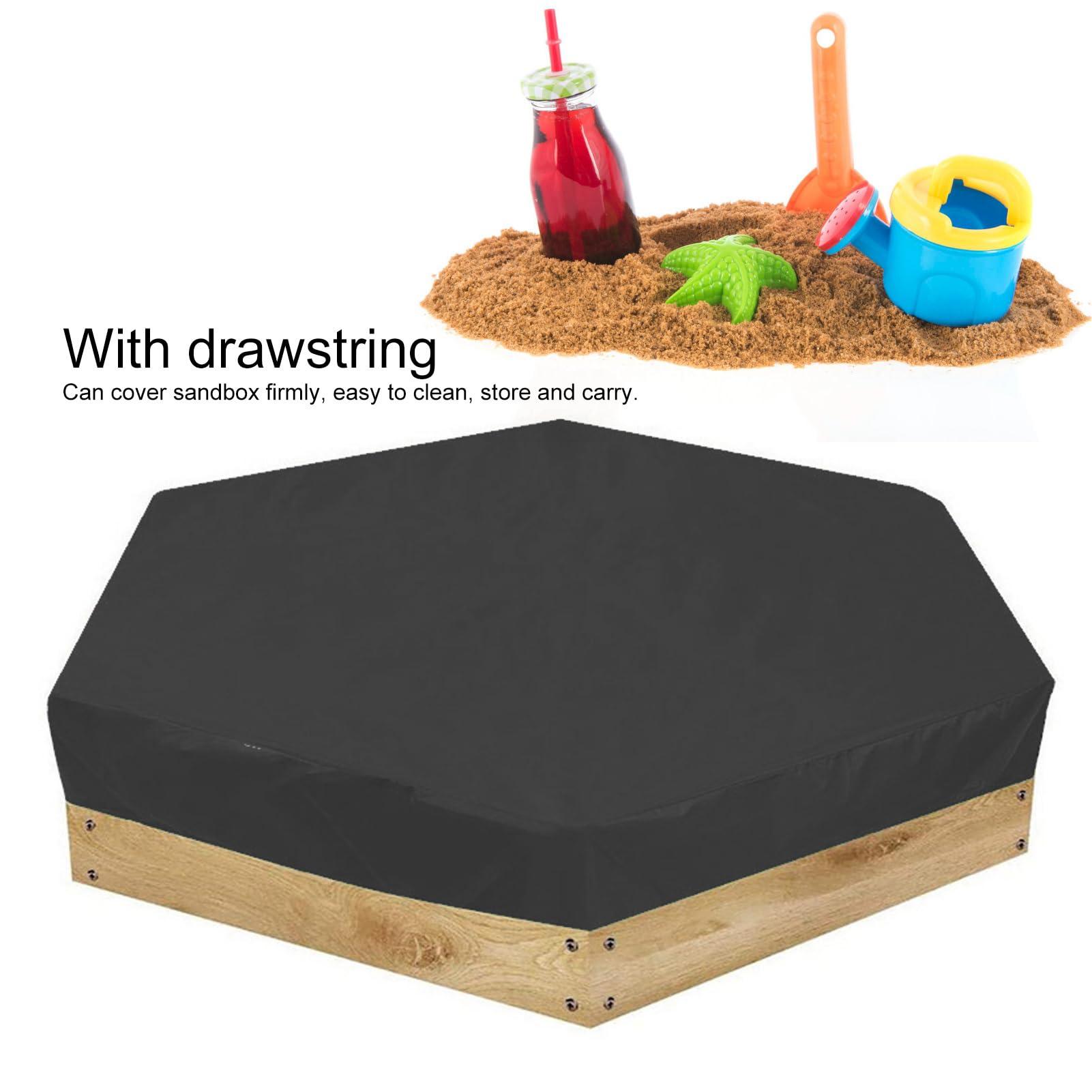PAOORTS PAOORTS Sandbox Cover, Hexago n Sandpit Sand Toys Cover, Protective Cover for Sandpit Canopy Sand Toys, Waterproof Pool Cover with Drawstring for Outdoor(Black)