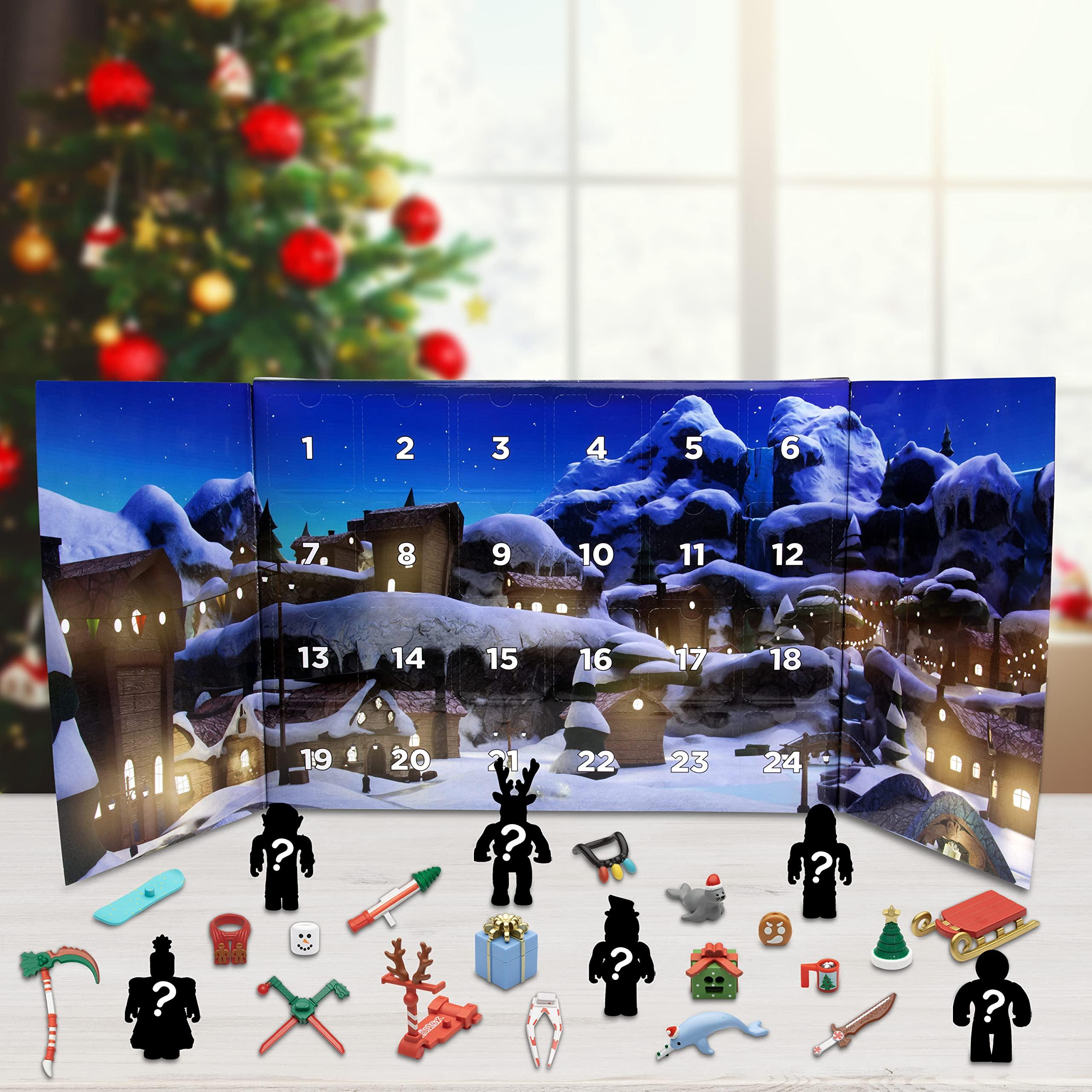 Roblox Roblox 2024 Holiday Advent Calendar for Kids, 24 Day Gift Playset - Toy Set Includes 6 Figures, 18 Accessories, 2 Redeemable Codes & More - 30 Pieces Total - Christmas Gift for Boys & Girls Ages 6+