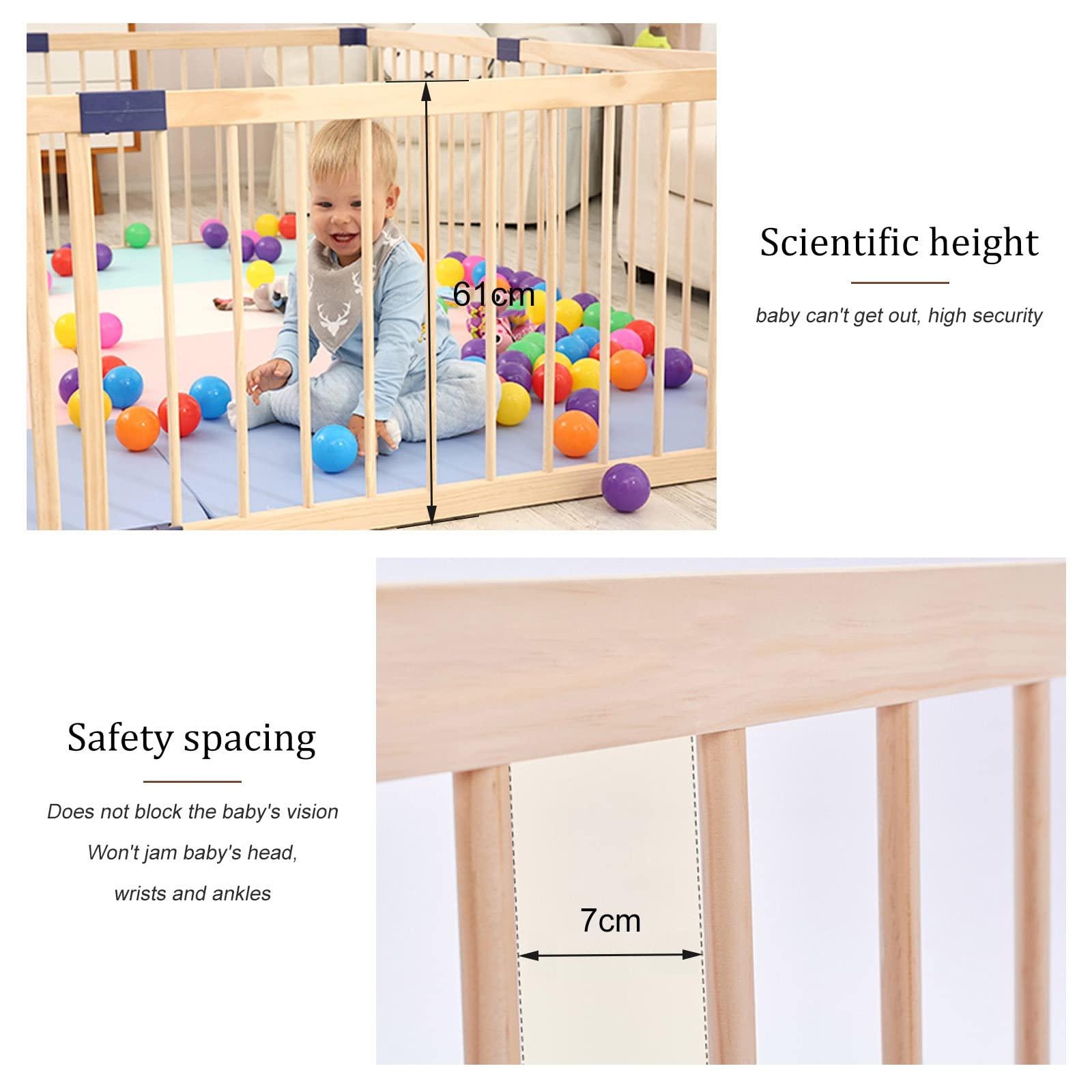 Jolan Baby Playpen Wooden,Toddler Kids Safe Playground,Easy to Remove Baby Fence,Breathable Durable Laypens for Babies,for Indoor Outdoor Activity Center,61cm High,Anti-fall,180180cm