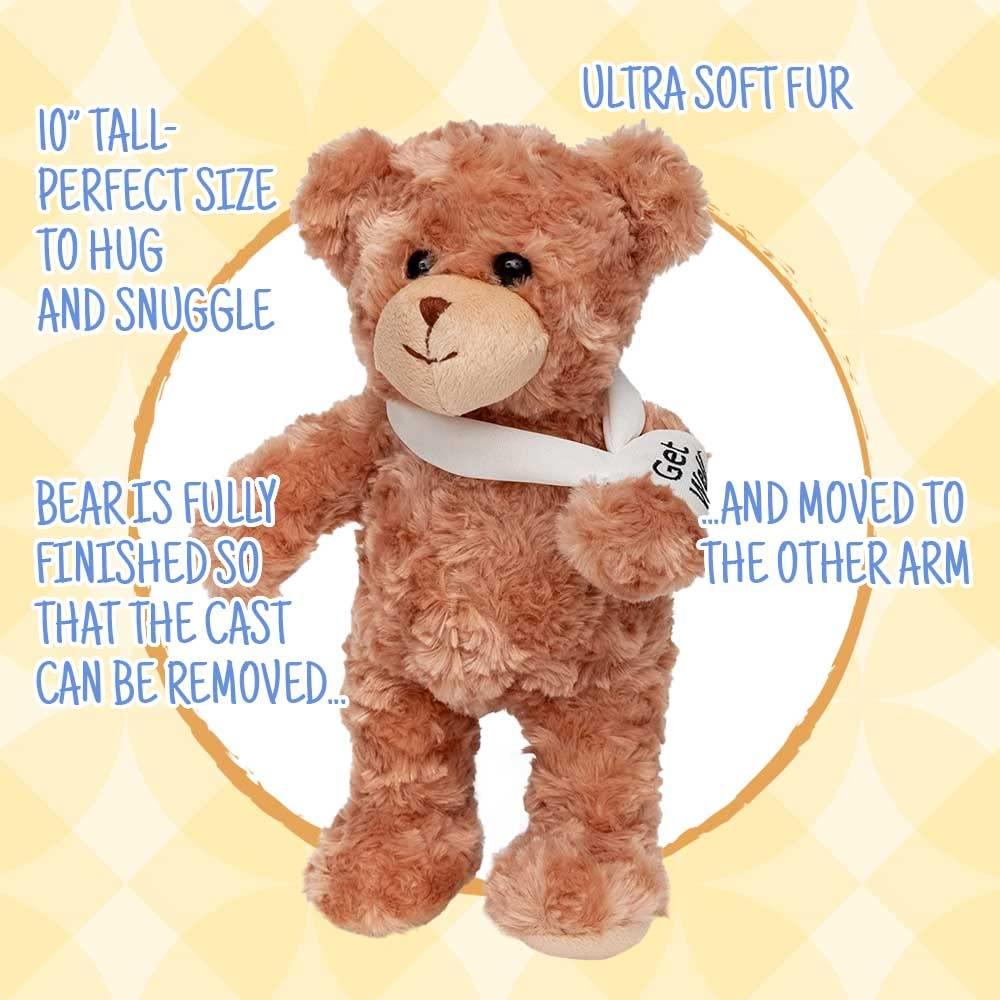 Jolitee Jolitee Recovery Bear Gifts for Kids and Adults, Teddy Broken Arm Broken Leg, Get Well Stuffed Animal Teddy Bear with Left or Right Arm Cast Sling 10.5 inches (Broken Arm Teddy Bear)