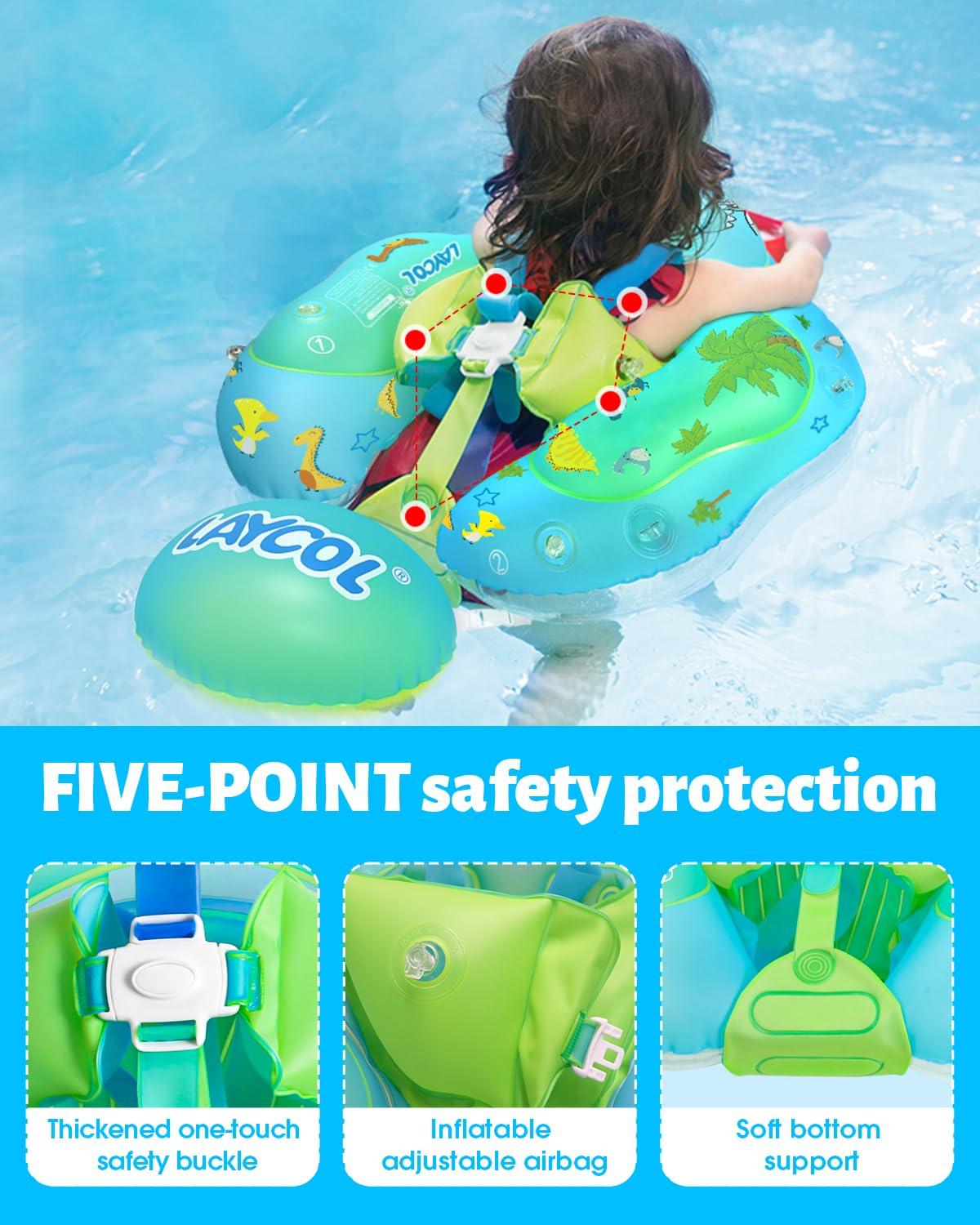 LAYCOL LAYCOL Baby Swimming Float Inflatable Baby Pool Float Ring Newest with Sun Protection Canopy,add Tail no flip Over for Age of 3-36 Months (Dinosaur, S)