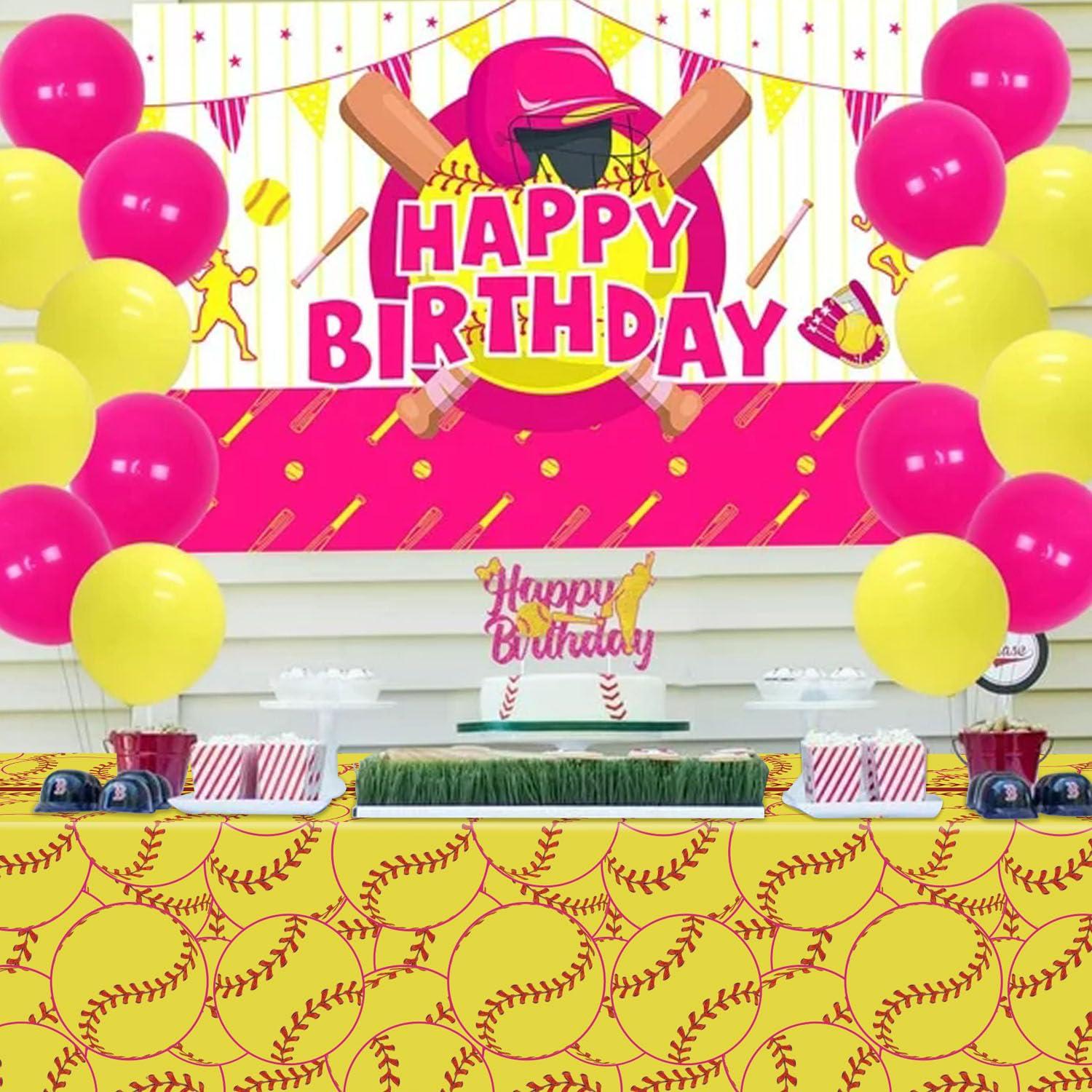 PTECDROTS PTECDROTS 4 Pcs Softball Tablecloths, Disposable Softball Party Decorations Table Covers, Softball Pattern Table Cloth for Softball Thee Sports Event Birthday Party Supplies, 51x86 Inch
