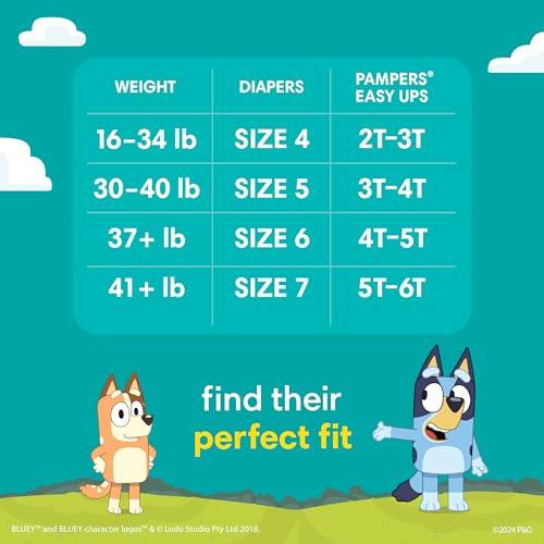 Pampers Pampers Easy Ups Bluey Pull On Training Pants Boys and Girls, 3T-4T, 124 Count with Sensitive Water Based Baby Wipes 4X Pop-Top Packs (336 Count)