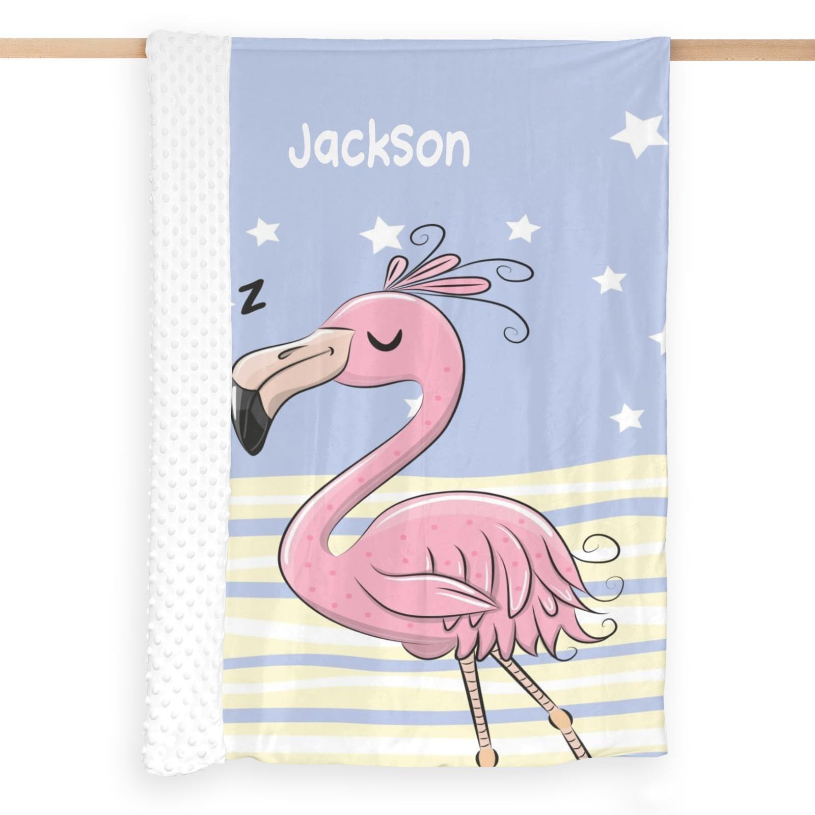 Joyestore Sleeping Flamingo Personalized Baby Blanket for Boys Girls Soft Minky Blanket with Dotted Backing, Custom Shower Gifts 50X60 in