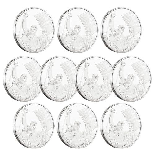 Yvhusk Donald Trump Assassinated Coins 2024 Shooting Collection Medal Trump Fighting for America Collectible Coin (10 Pieces Silver-Silver)