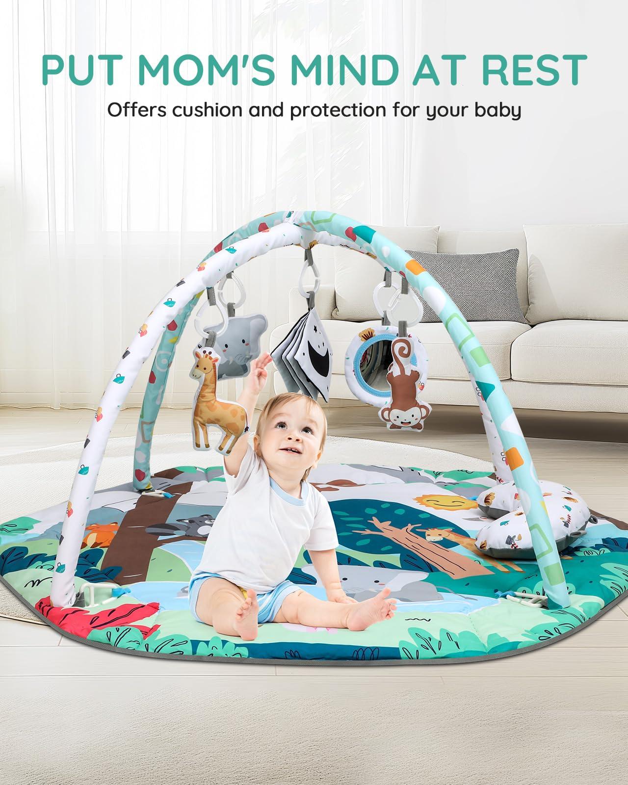 Lilian&Gema Lilian&Gema Baby Play Gym Mat, Baby Tummy Time Mat with 6 Detachable Sensory Toys, Baby Activity Play Mat for Stage-Based Sensory & Motor Skill Development, Baby Gift for Newborn Infant