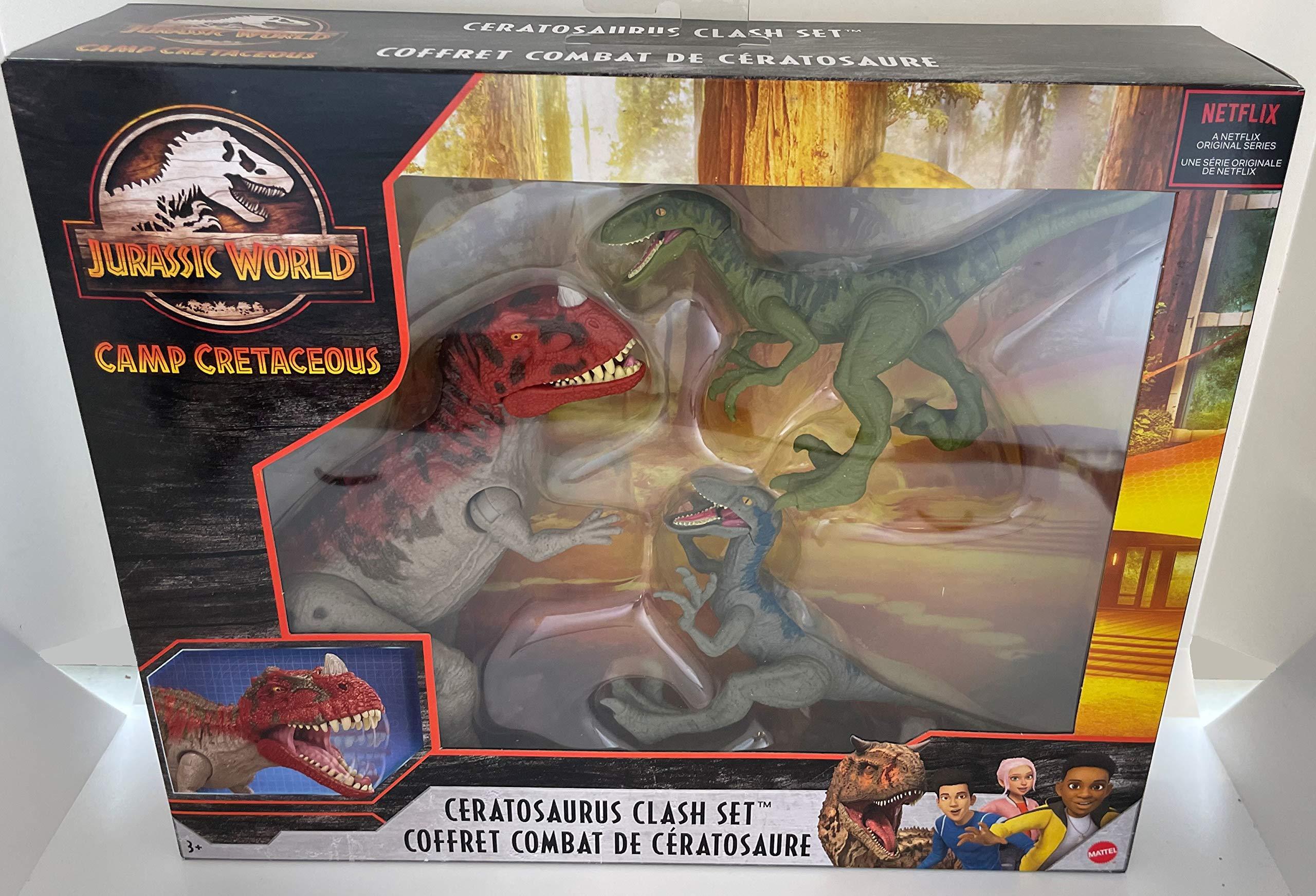 Jurassic World Jurassic World Camp Cretaceous Isla Nublar Ceratosaurus Clash Set with Ceratosaurus and 2 Velociraptors