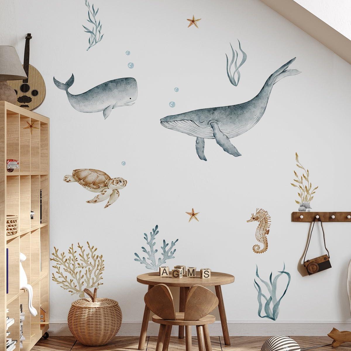 NXUEBDU NXUEBDU Under The Sea Wall Decals Large Whale Shark Wall Stickers Ocean Animals Wall Decals Baby Kids Boys Girls Room Bedroom Wall Decor